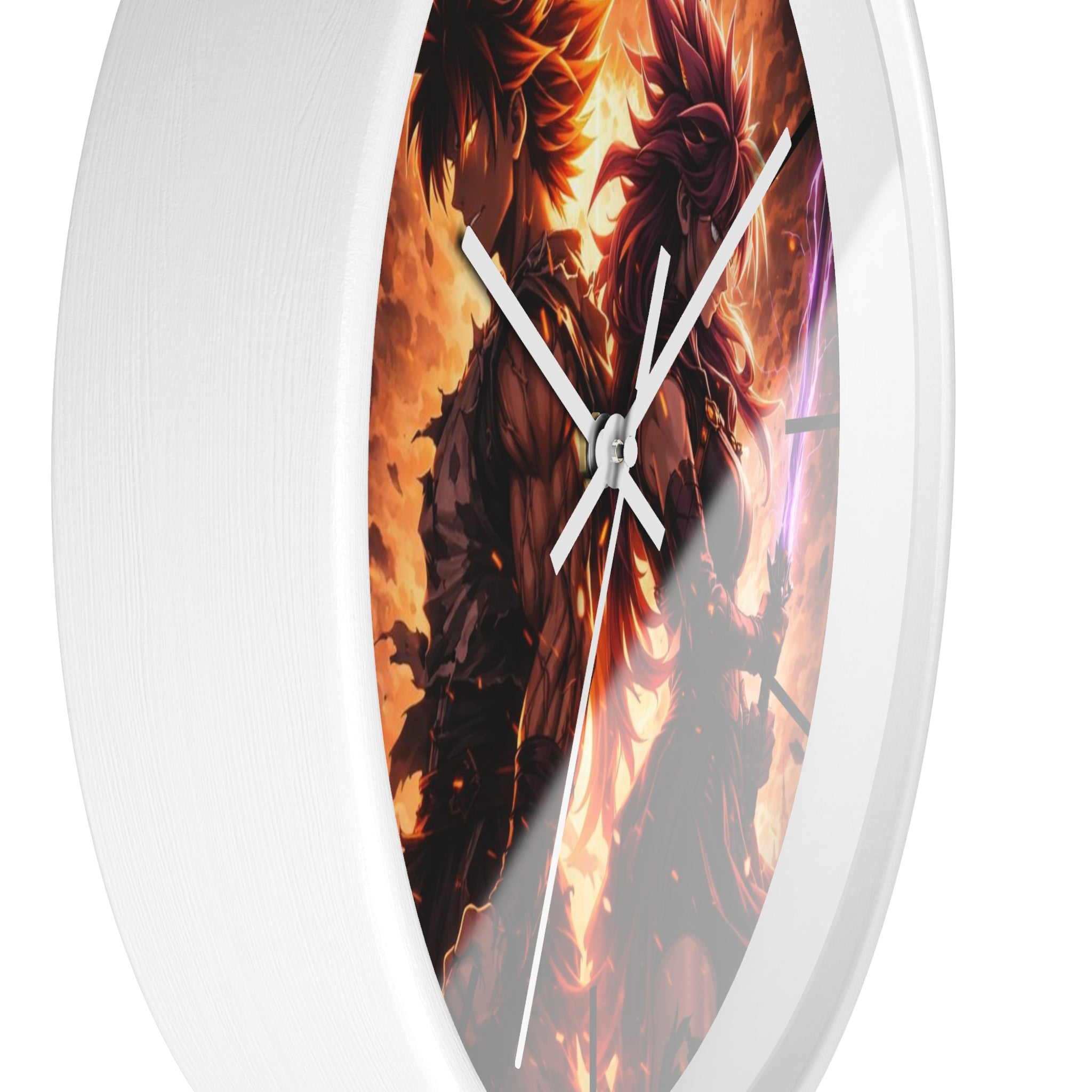 Fiery Warrior Duo Wall Clock | Fantasy Anime Swordfighters, Glowing Battle Scene