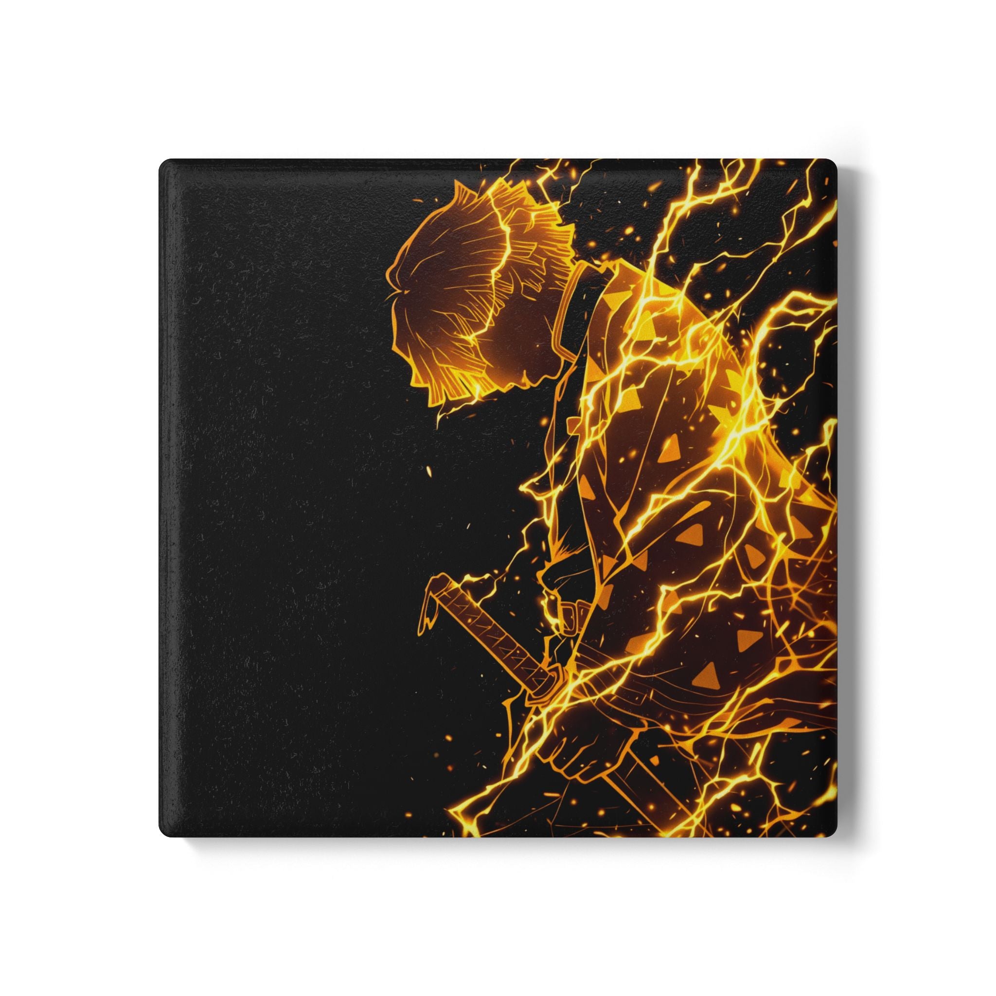 Flaming Samurai Silhouette Ceramic Coaster | Anime Sword Scene