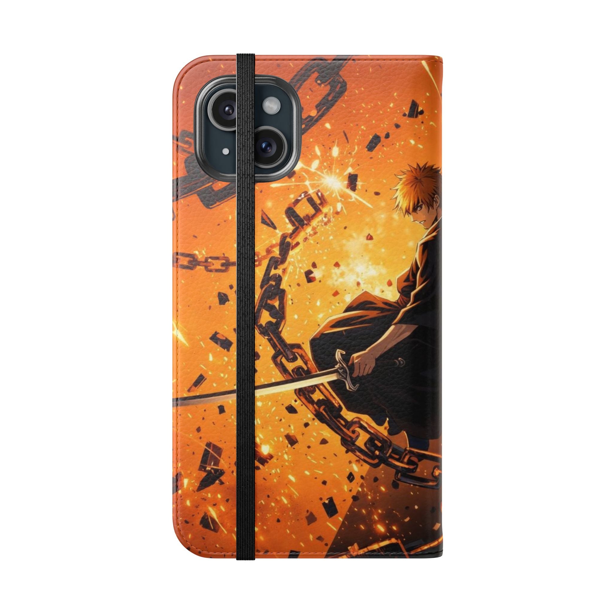 Samurai Flame Illustration Flip Phone Case - Magnetic Wallet Cover