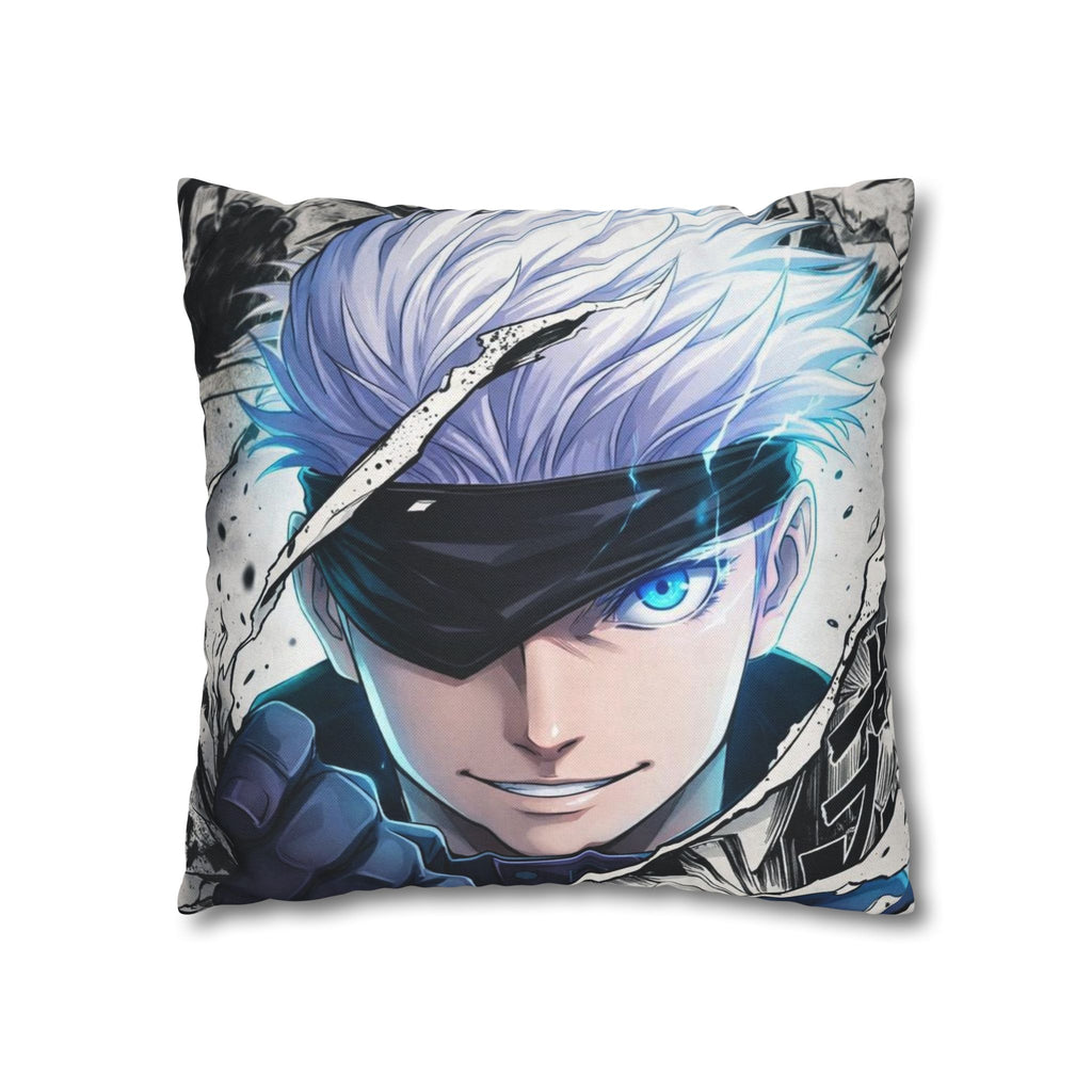 Angry Anime Warrior Spun Polyester Square Pillowcase | Blue Glowing Eyes