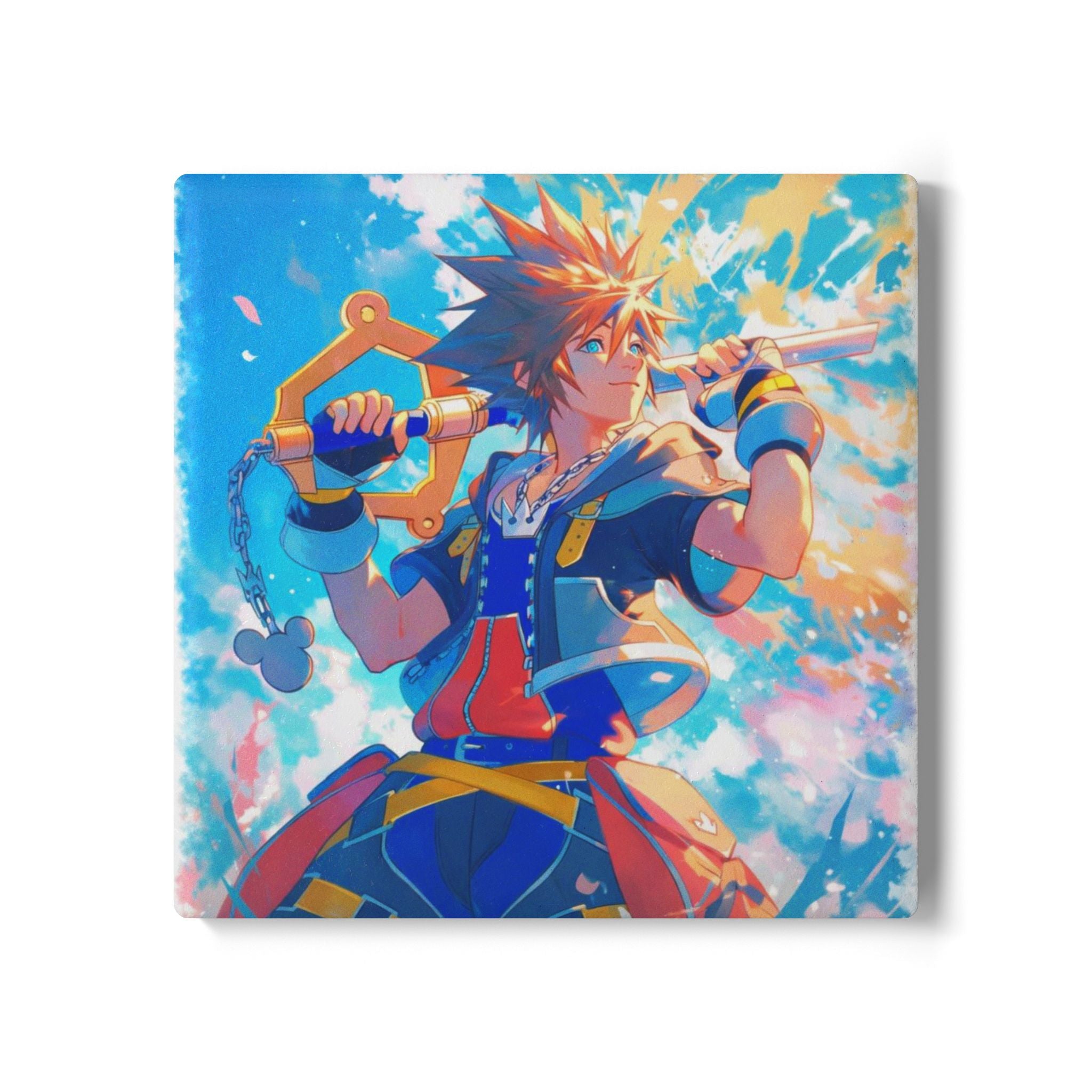 Sora with blade Ceramic Coaster | Video Game Character Art, Cork Back