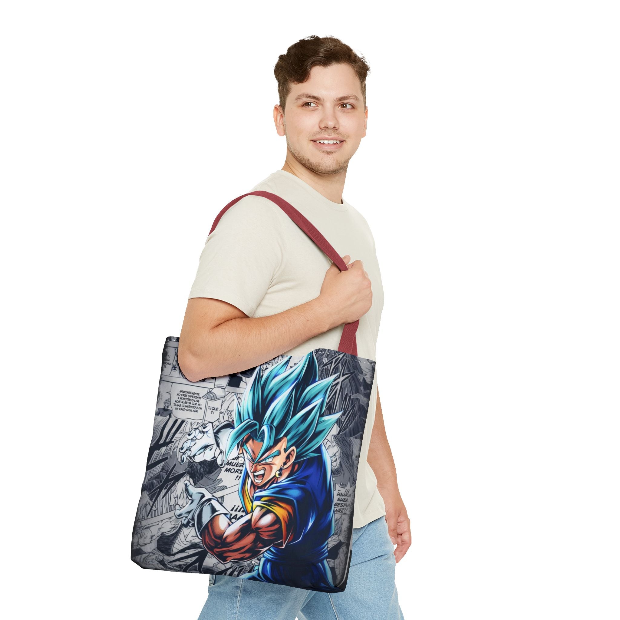 Blue Super Saiyan Illustration Tote Bag | Anime Manga Panel Background