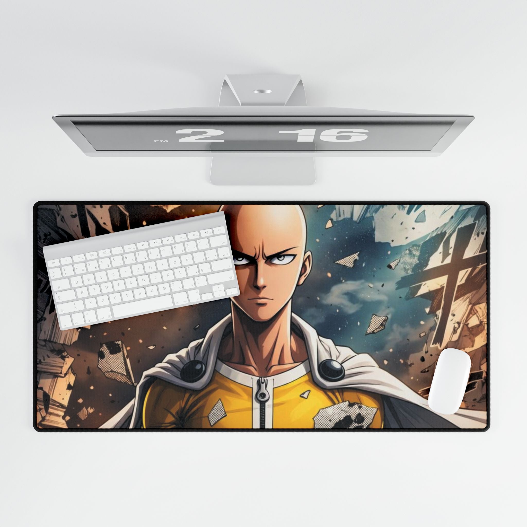 Saitama One Punch Man Desk Mat | Anime Gaming Mousepad, Oversized Desk Pad