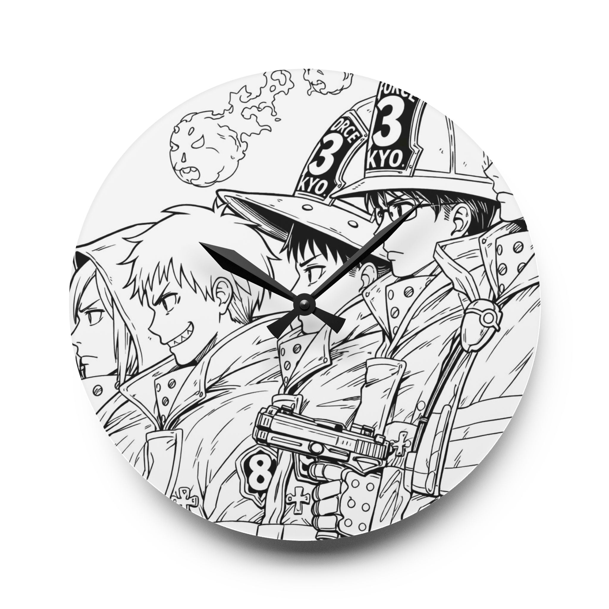 Firefighters Line Art Acrylic Wall Clock | Anime Squad Sketch