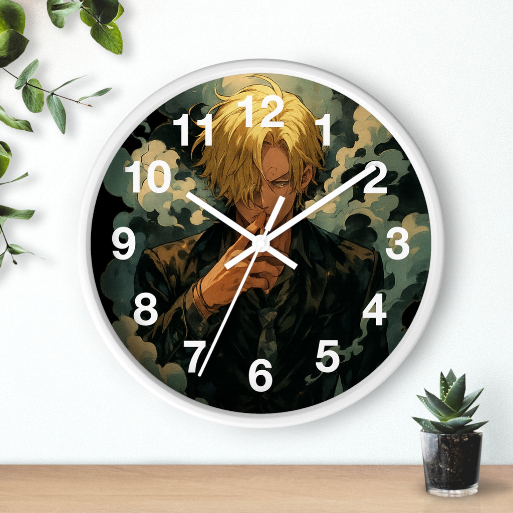 Blond Anime Man Smoking Wall Clock | Illustrated Character, Dark Moody Art
