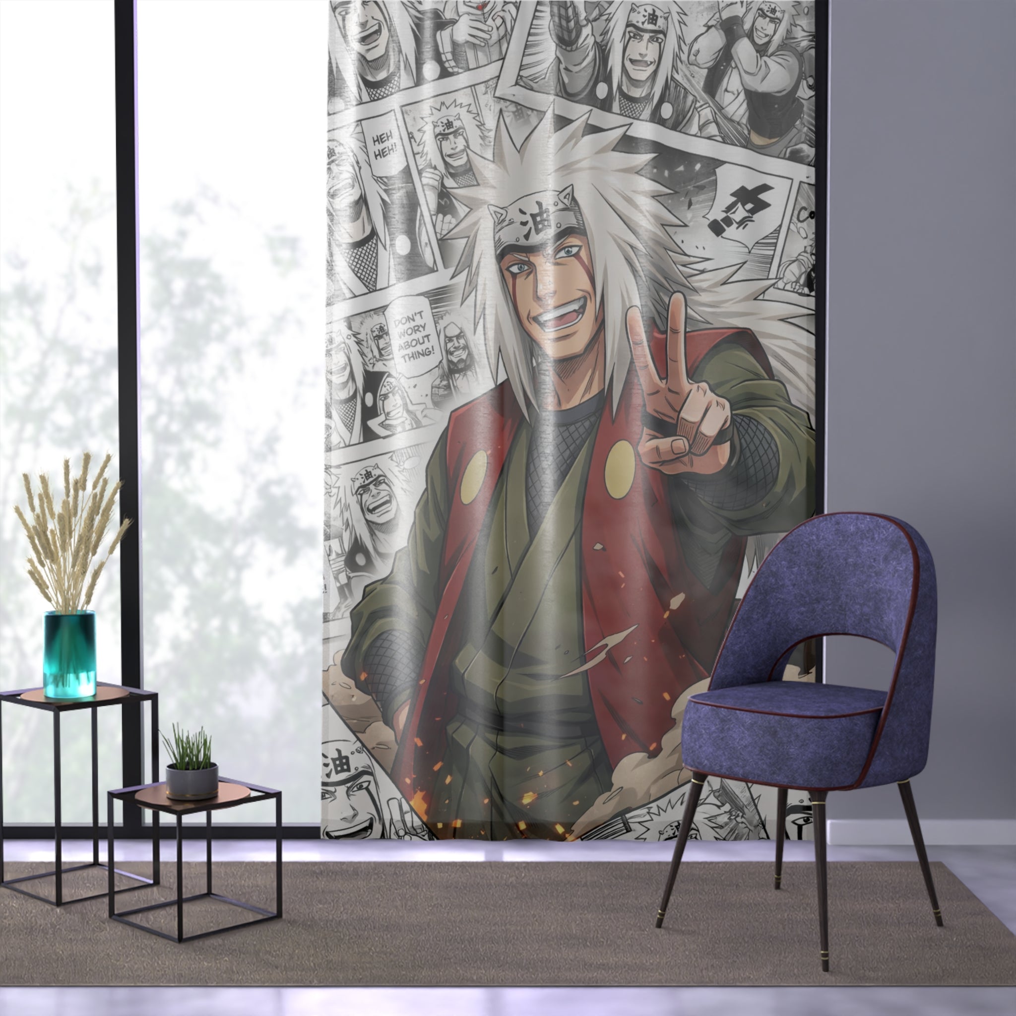 Anime Window Curtain — Jiraiya Manga Collage Panel Design