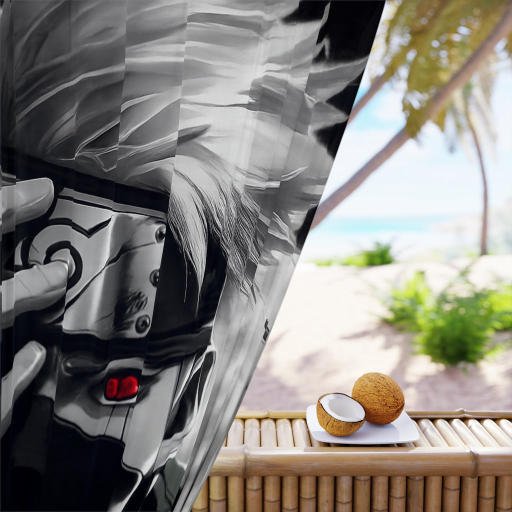Masked Ninja Character Window Curtain | Anime Style, Red Eye, Black White