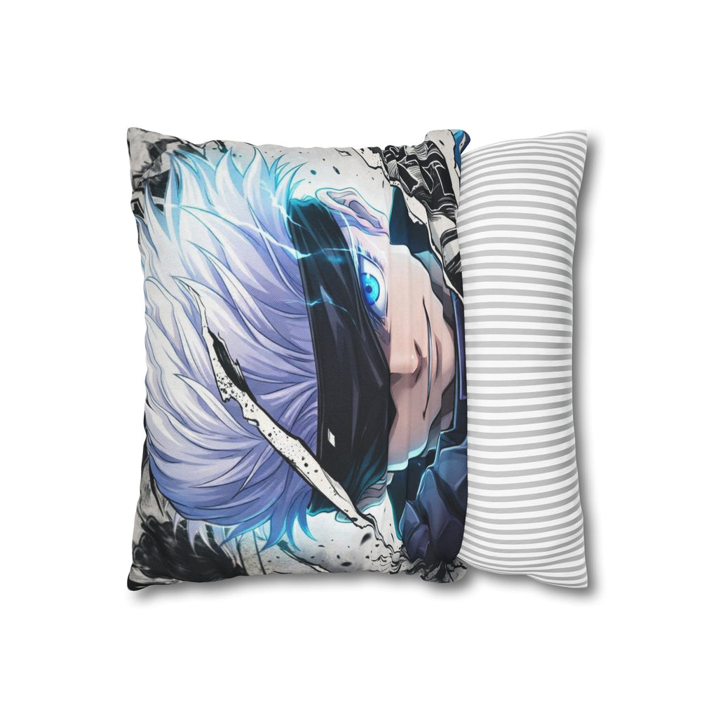 Angry Anime Warrior Spun Polyester Square Pillowcase | Blue Glowing Eyes