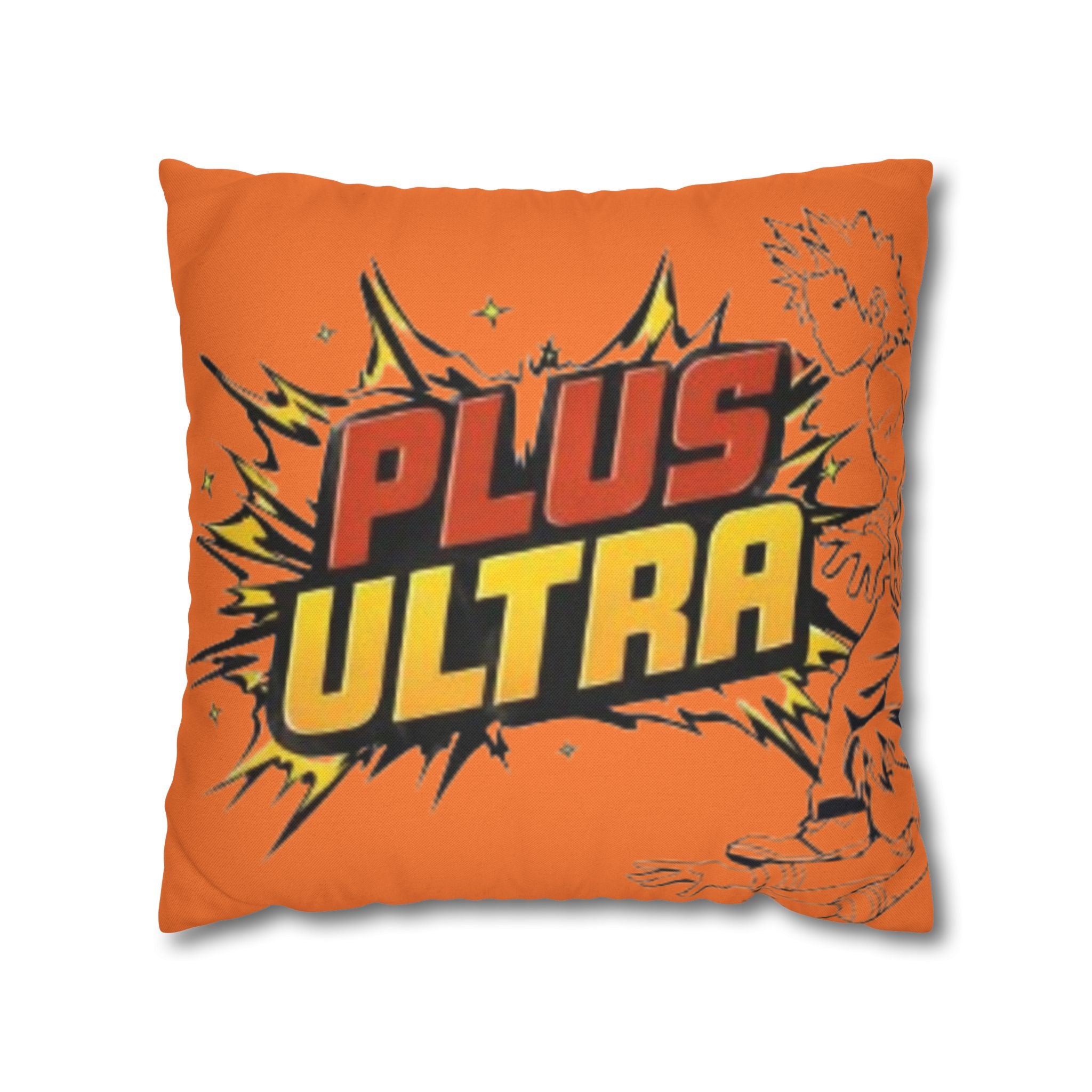 Plus Ultra Pillowcase | Comic Pop Art Typography, Orange Square Pillow