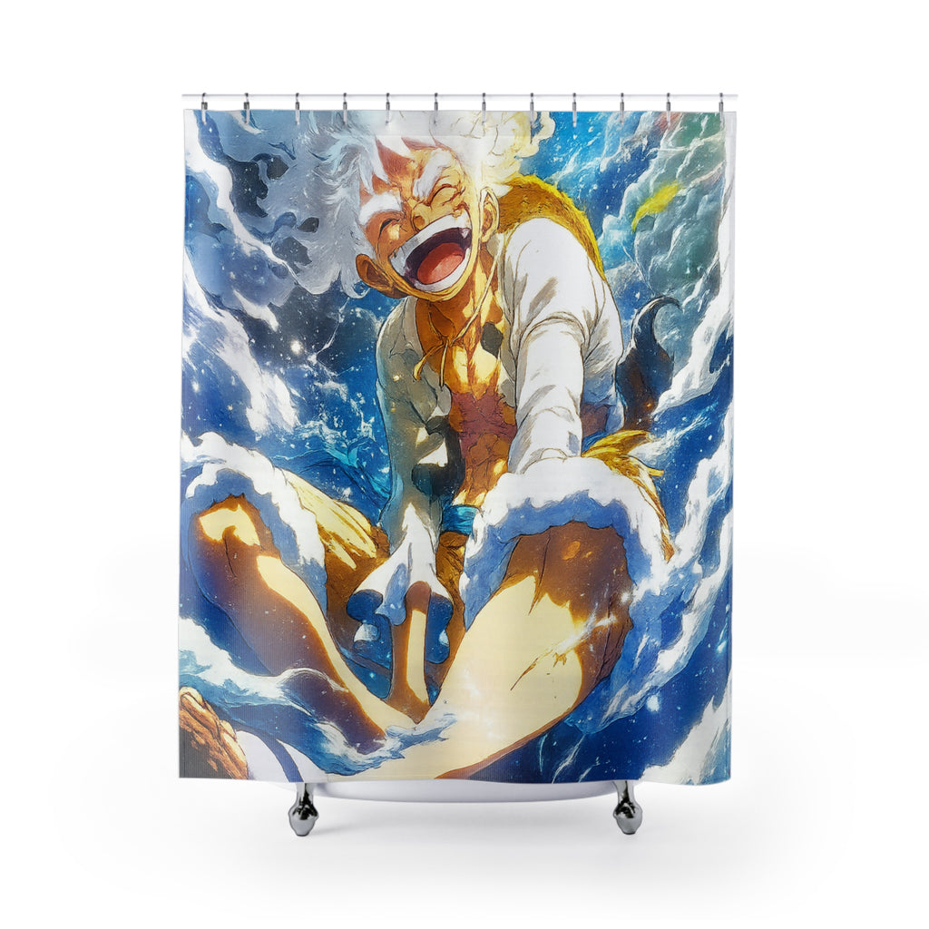 Laughing Pirate Captain shower curtain | anime ocean wave bathroom decor