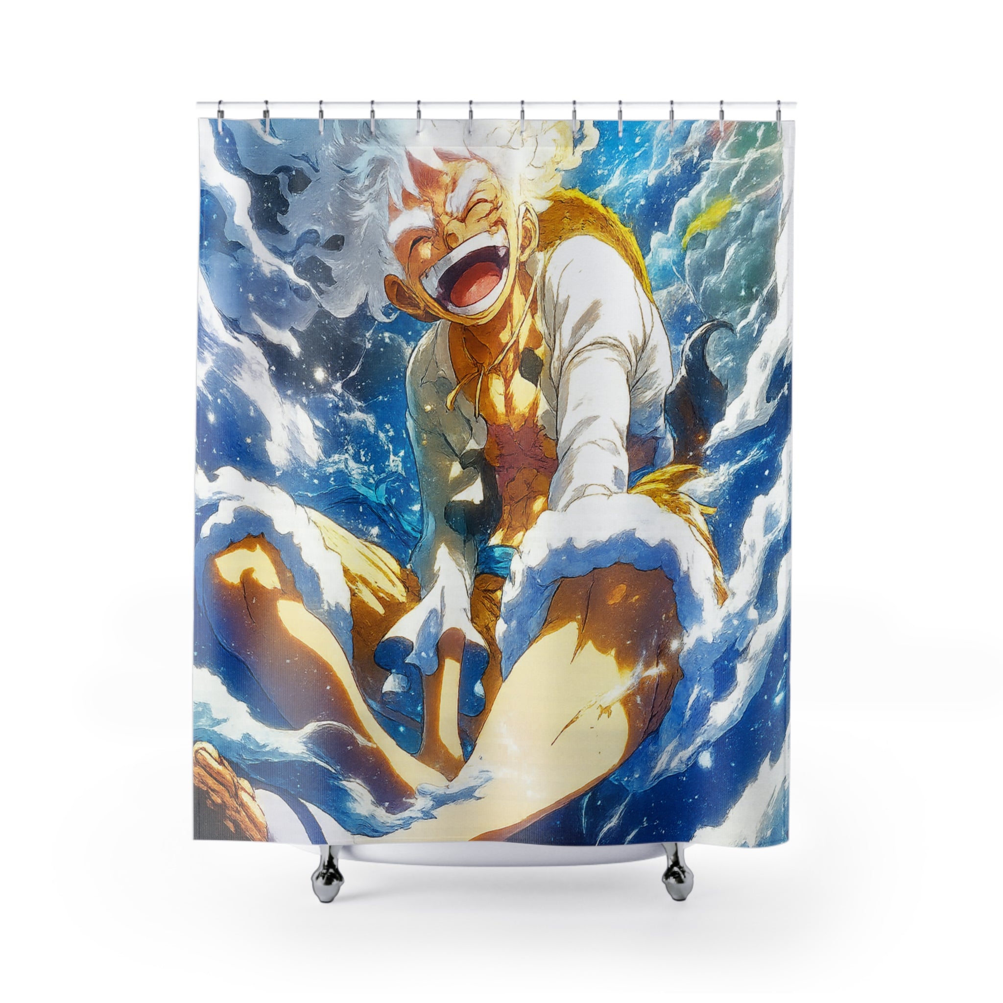 Laughing Pirate Captain shower curtain | anime ocean wave bathroom decor