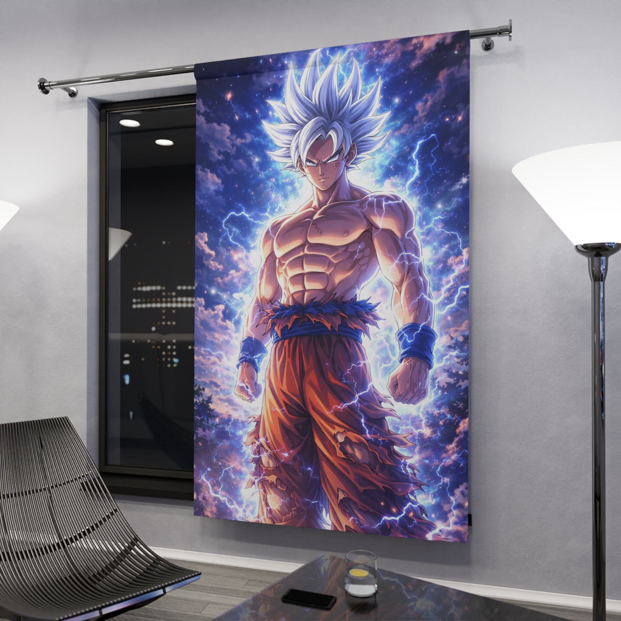Anime Power Window Curtain — Goku Ultra Instinct Design (1 Piece)