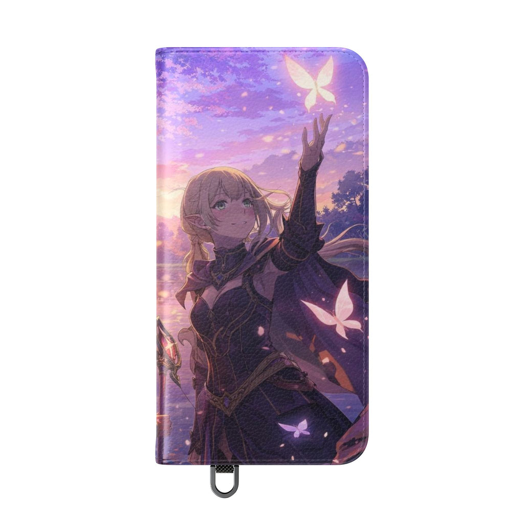 Anime Landscape Flip Phone Case — Fantasy Sunset Genshin-Style Wallet Cover