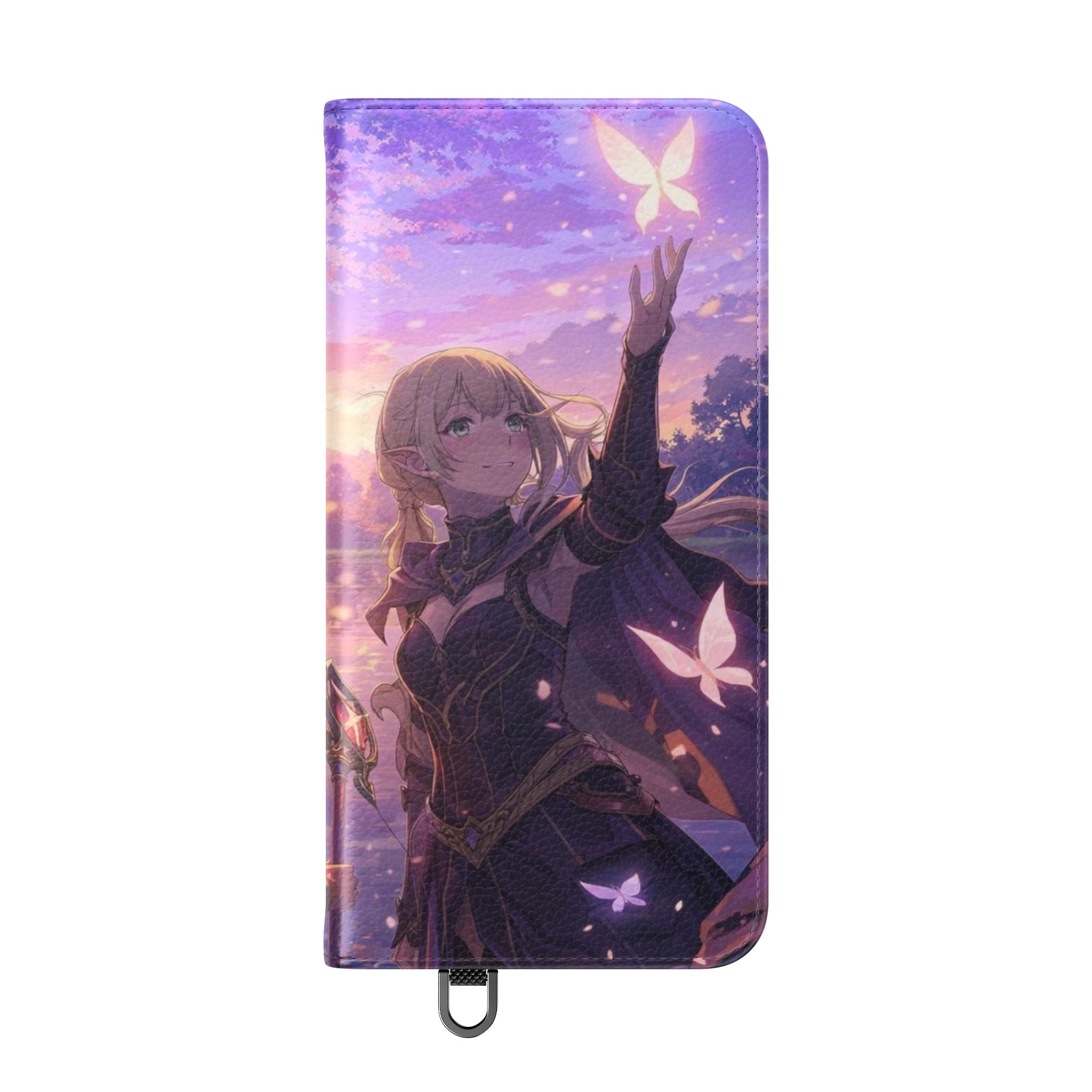 Anime Landscape Flip Phone Case — Fantasy Sunset Genshin-Style Wallet Cover