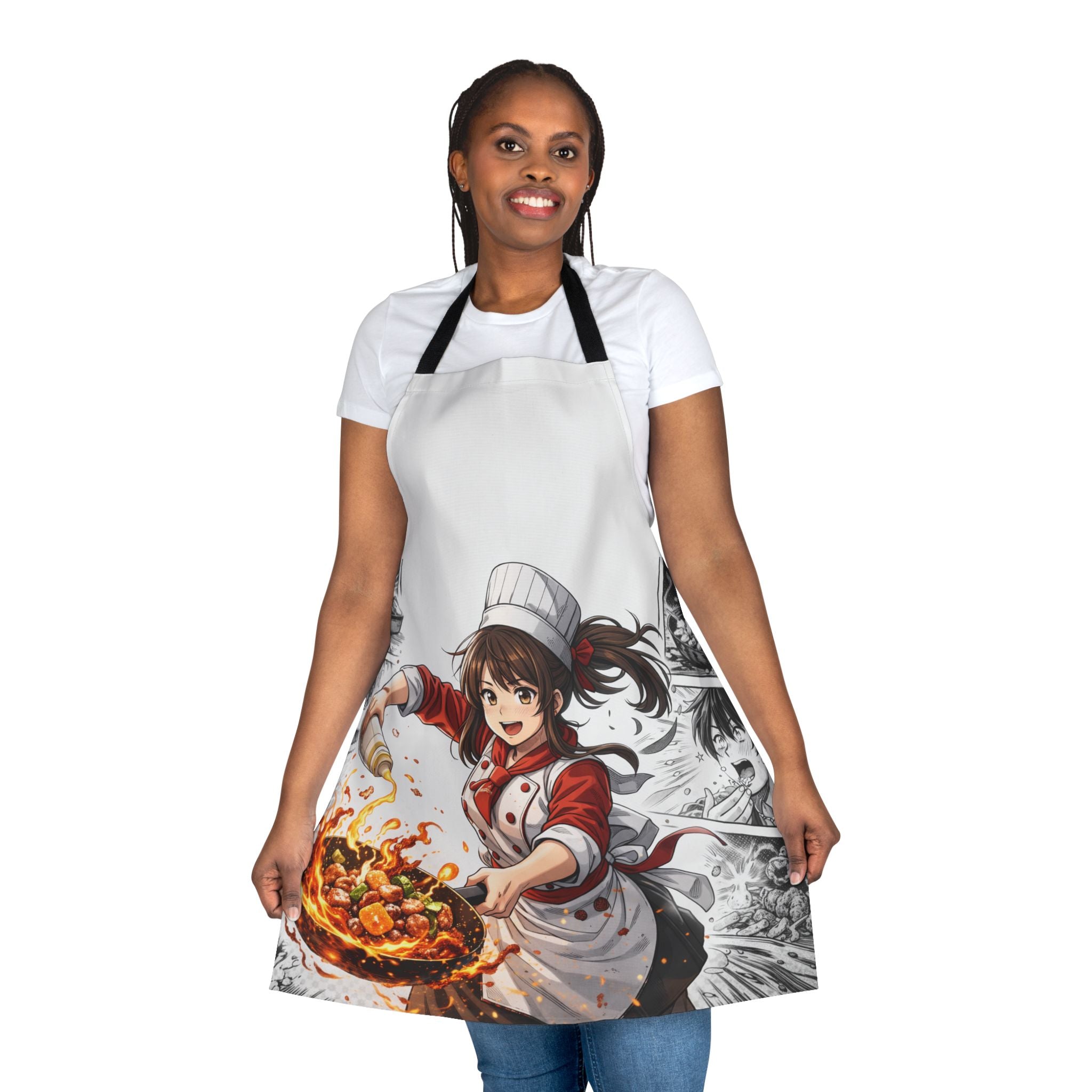 Anime Female Chef Wok Tossing Apron | Cooking Kitchen Apron with Chef Character