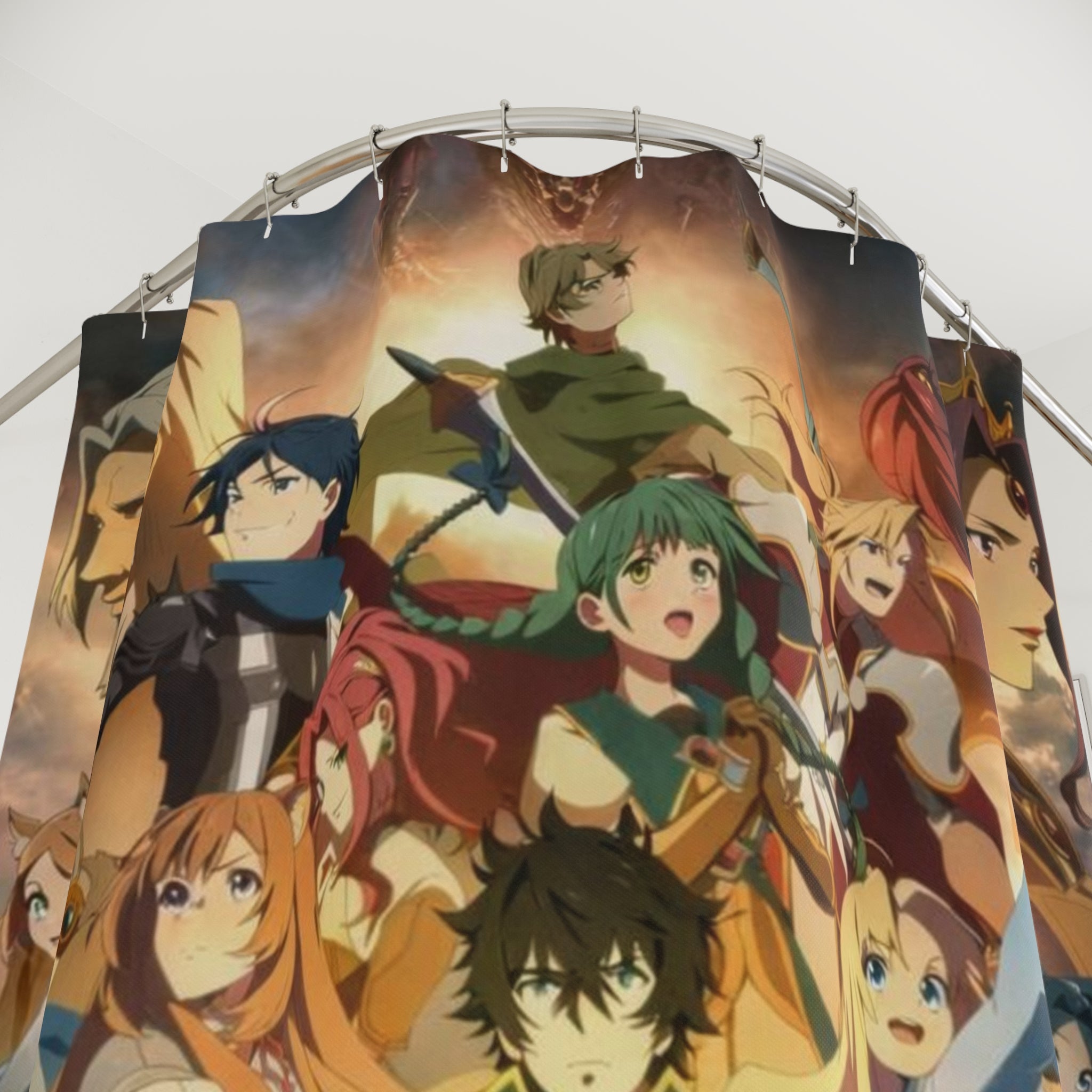Isekai Anime Characters Shower Curtain | Fantasy Adventure Bathroom Decor