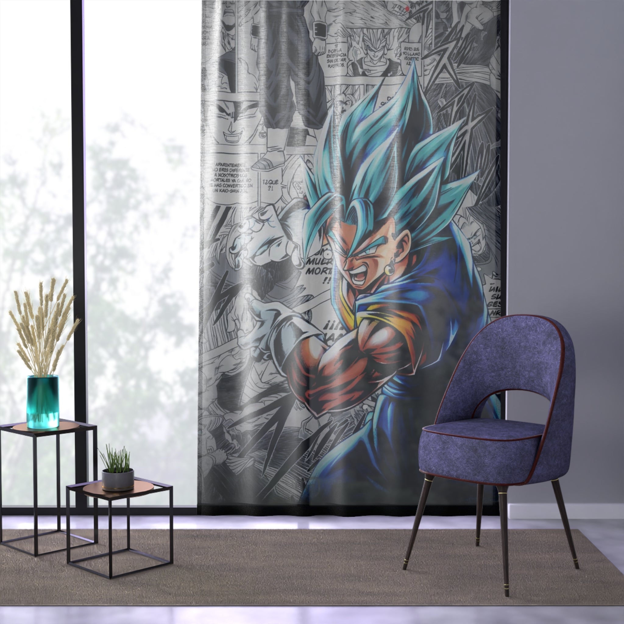 Blue Super Saiyan Warrior Window Curtain | Anime Manga Panel Background