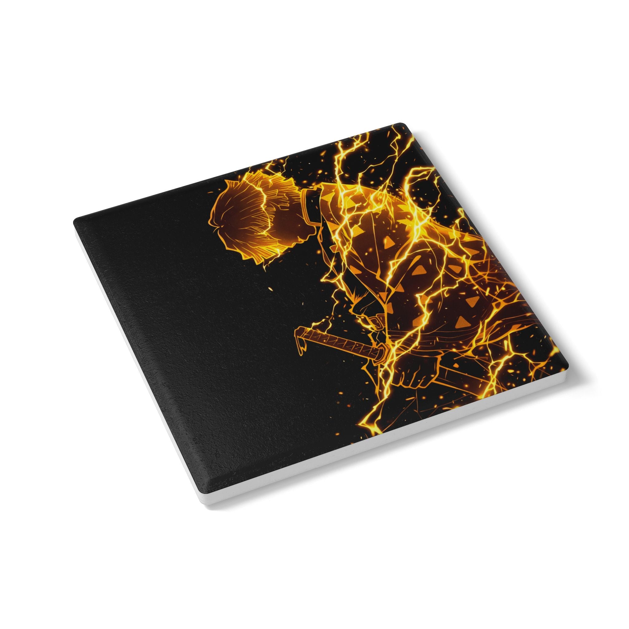 Flaming Samurai Silhouette Ceramic Coaster | Anime Sword Scene