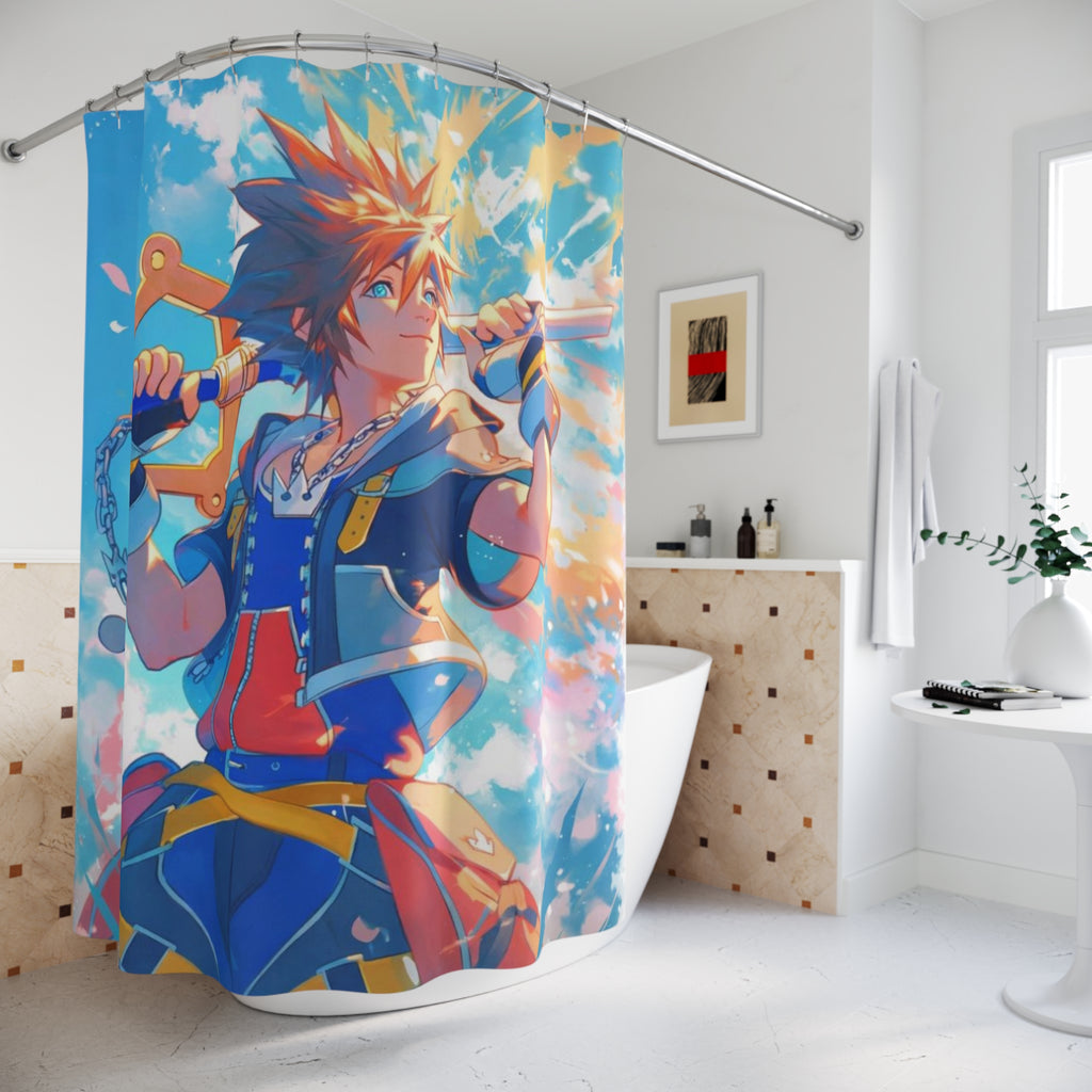 Heroic Keyblade Warrior Shower Curtain | Animated Fantasy Bathroom Decor