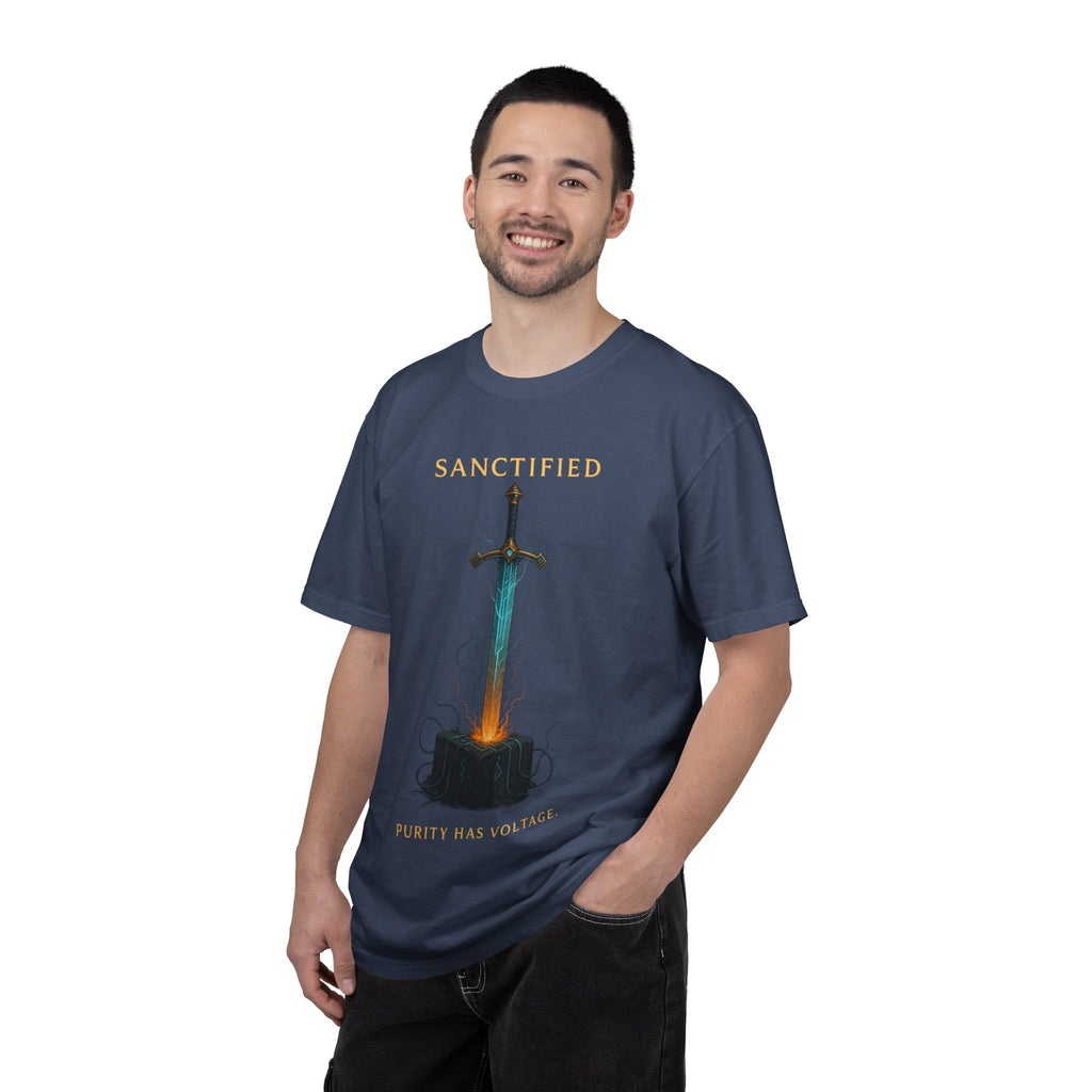 Sanctified Sword Unisex Garment-Dyed T-shirt, Vintage Style Tee, Unique Gift for Gamers & Fantasy Lovers, Spiritual Fashion, Everyday Wear