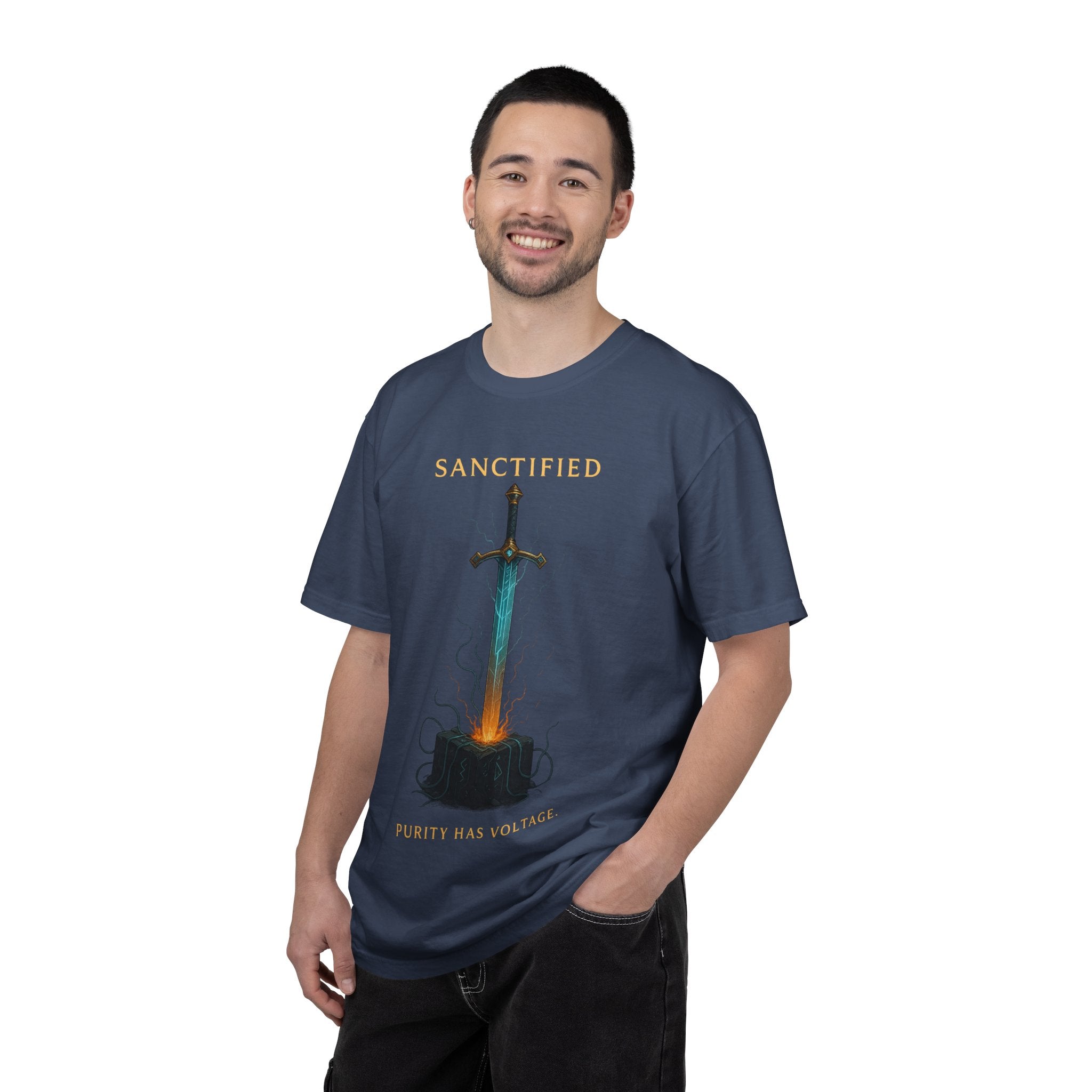 Sanctified Sword Unisex Garment-Dyed T-shirt, Vintage Style Tee, Unique Gift for Gamers & Fantasy Lovers, Spiritual Fashion, Everyday Wear