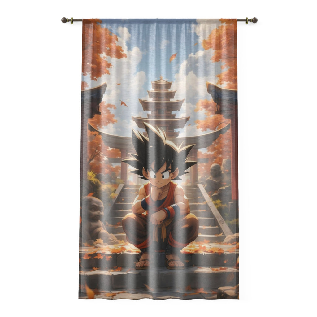 Young Martial Artist Window Curtain | Autumn Temple Scenic Panel