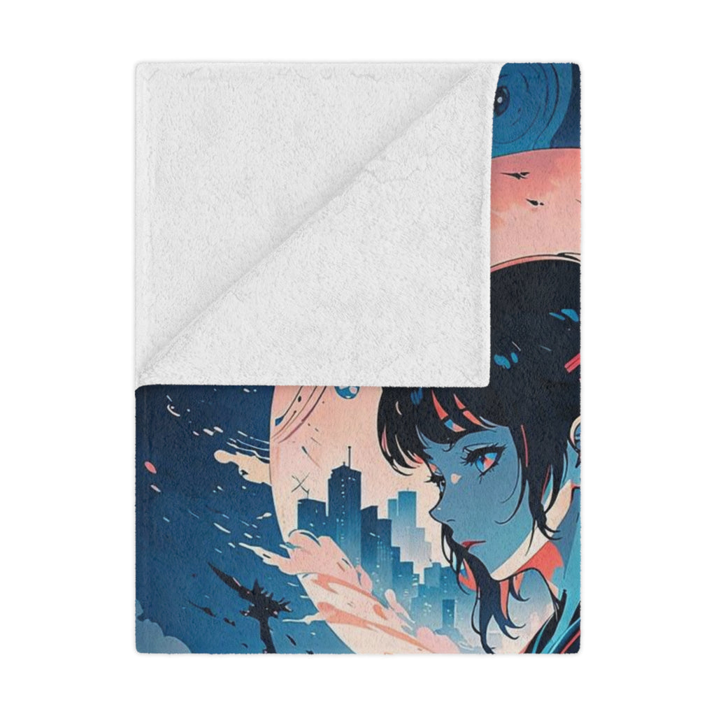 Samurai Girl Moonlight Minky Blanket | Anime Warrior Art