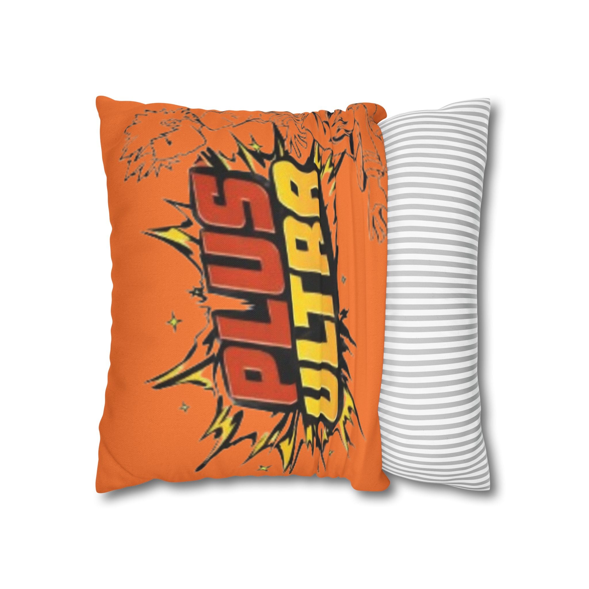 Plus Ultra Pillowcase | Comic Pop Art Typography, Orange Square Pillow