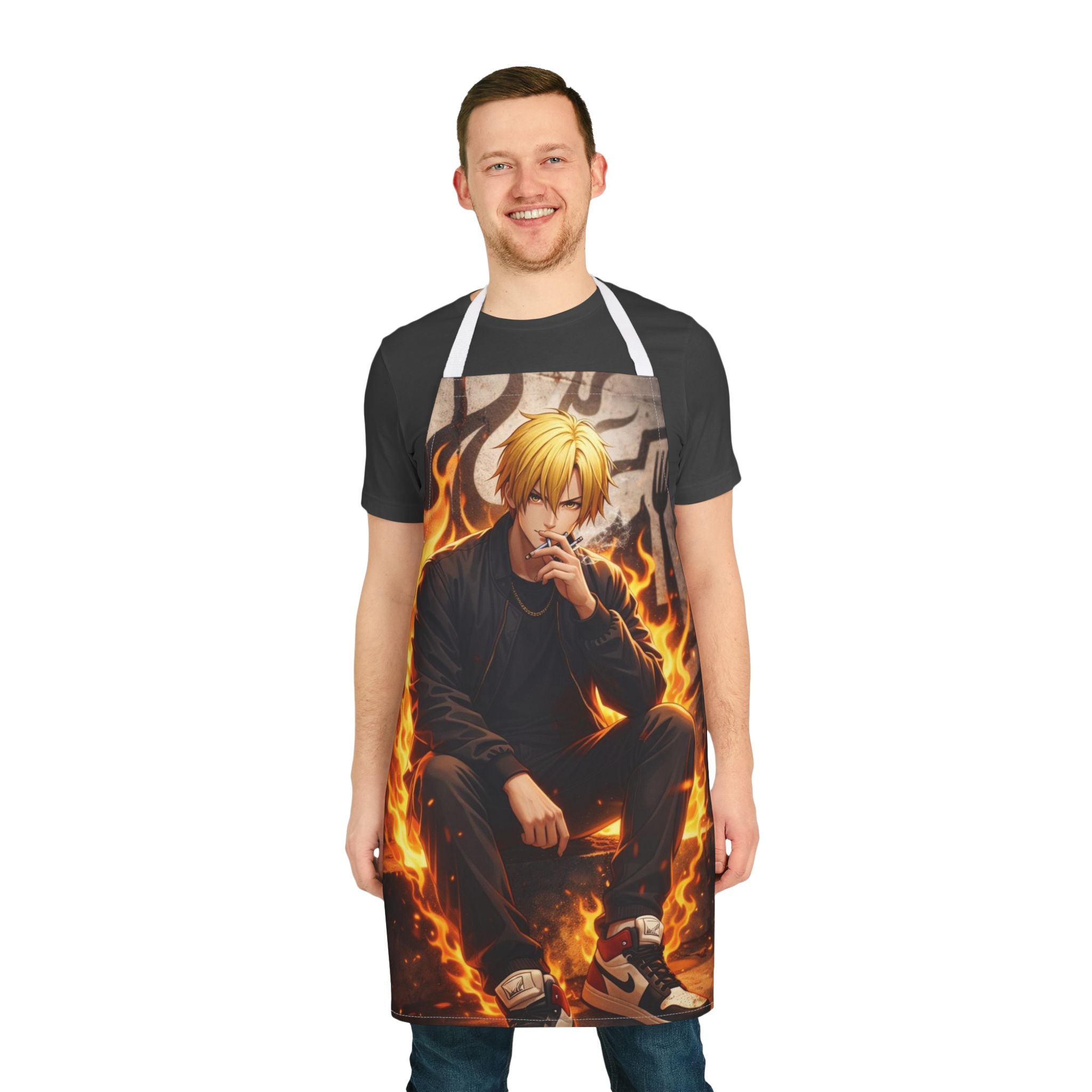 Flaming Anime Chef Apron — Fire‑Style Streetwear Character Design