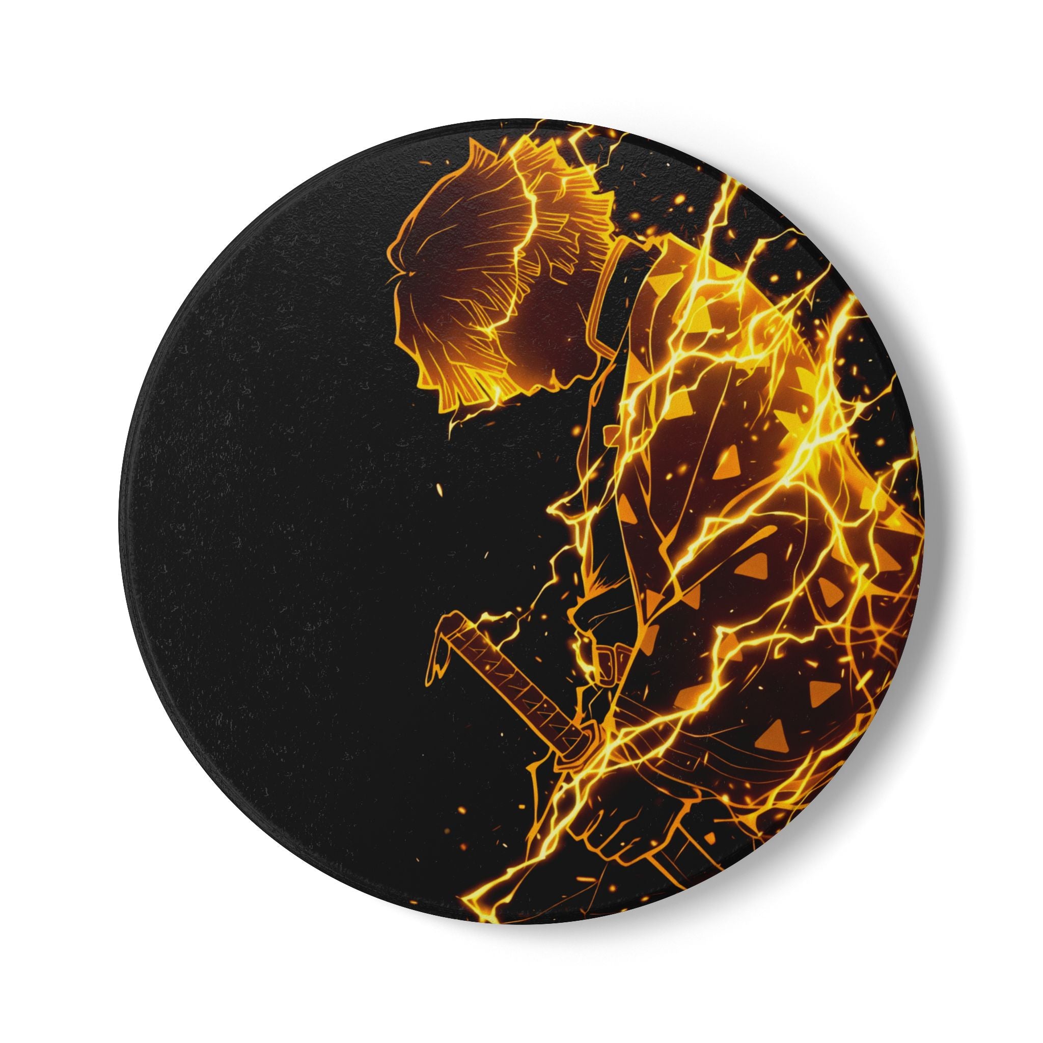 Flaming Samurai Silhouette Ceramic Coaster | Anime Sword Scene