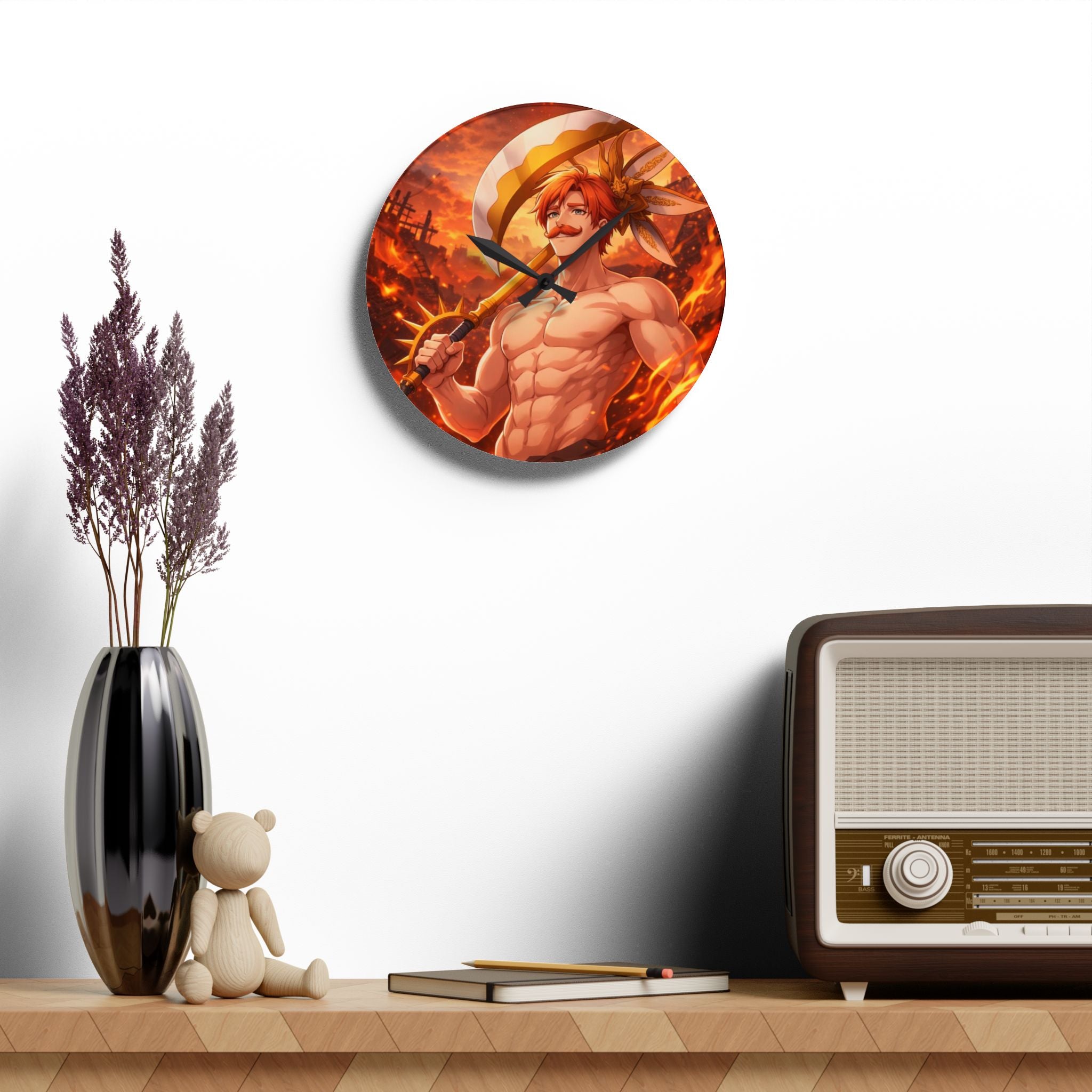Flaming Pirate Warrior Acrylic Wall Clock — Anime Beach Hero Decor