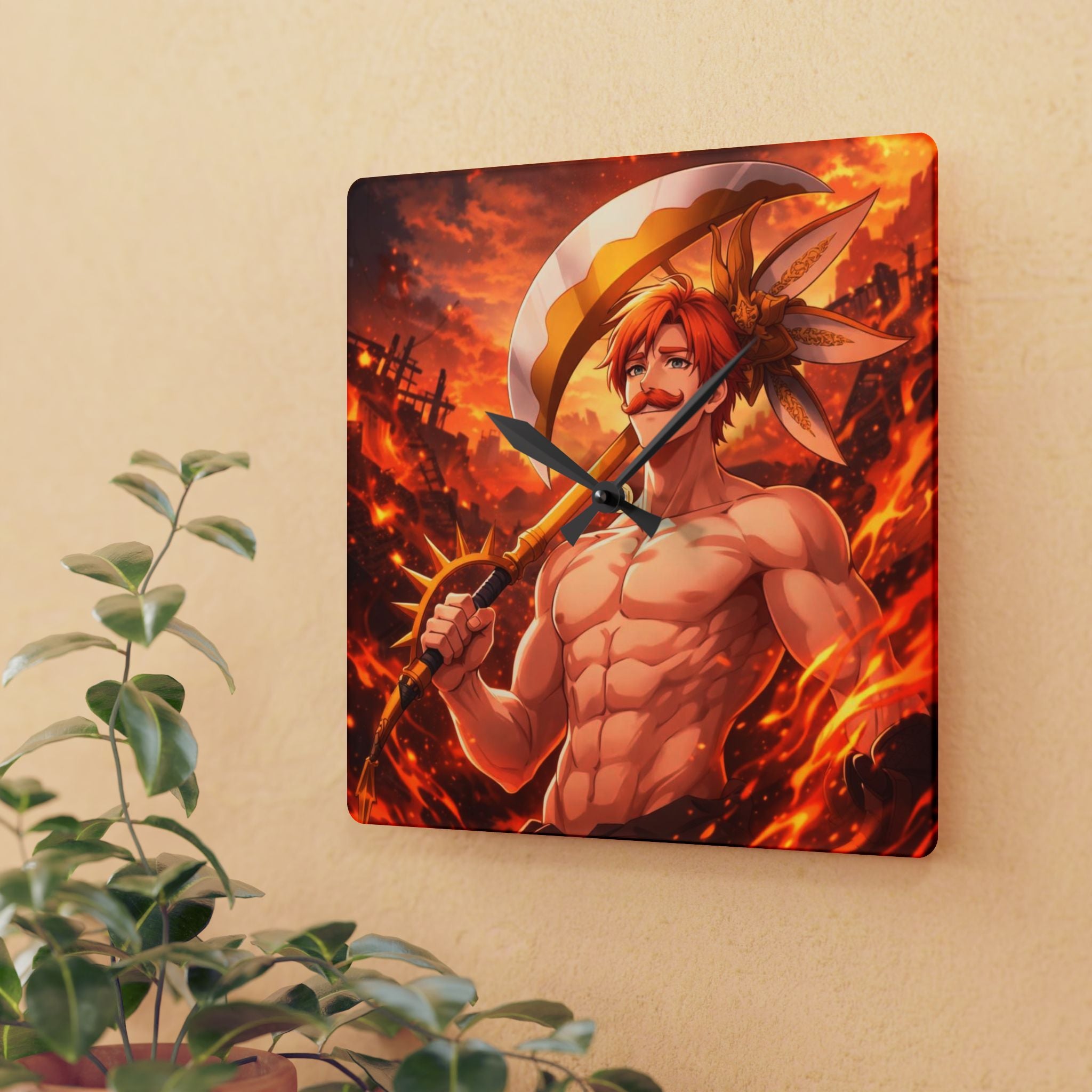 Flaming Pirate Warrior Acrylic Wall Clock — Anime Beach Hero Decor
