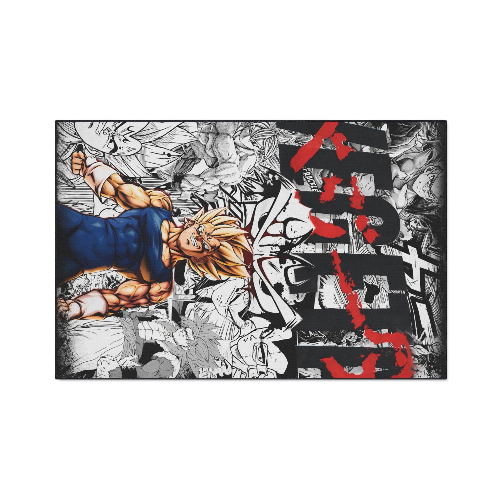 Super Saiyan Anime Warrior Heavy Duty Floor Mat | Manga Collage, Red Kanji