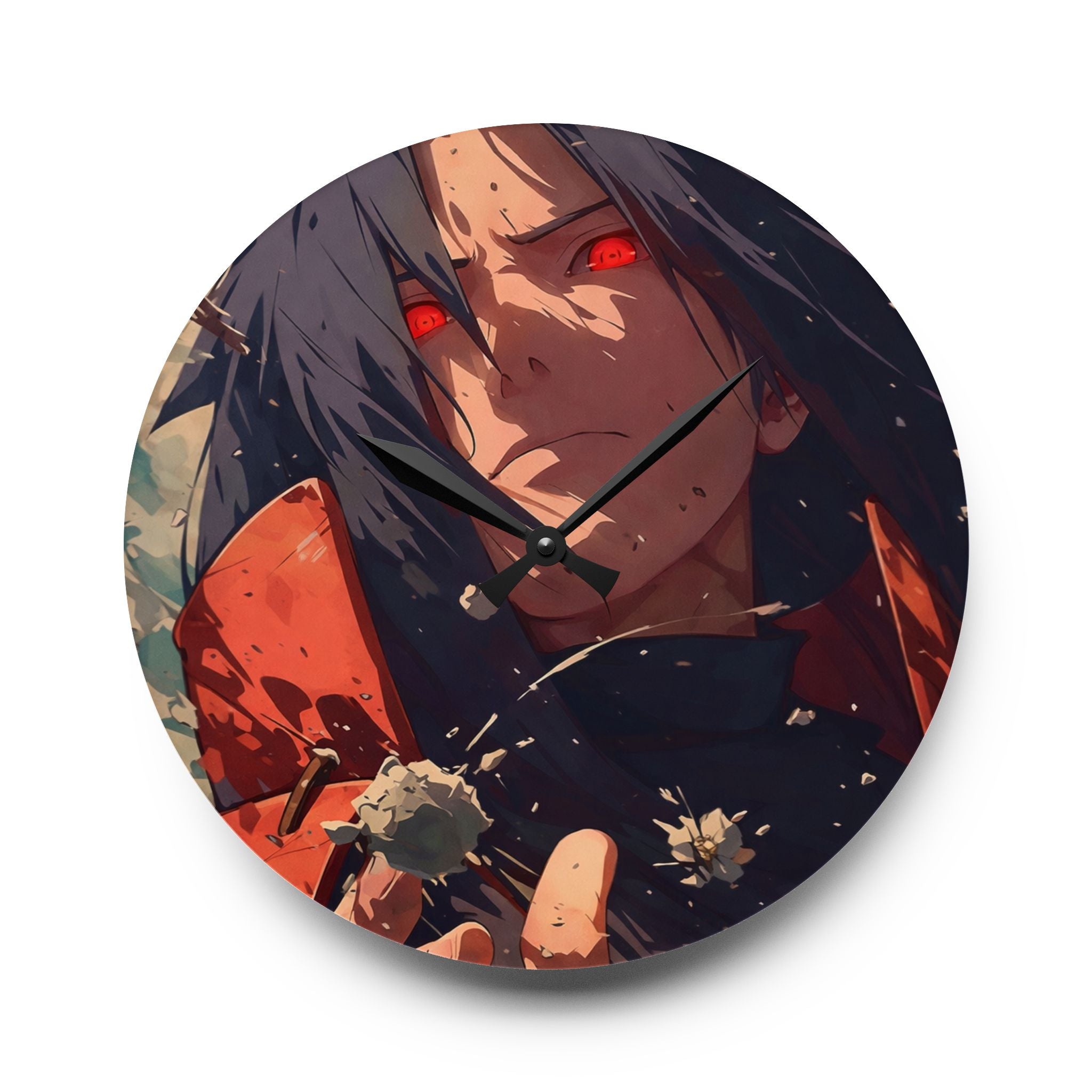 Anime Wall Clock — Red-Eyed Dark Hero Acrylic Clock