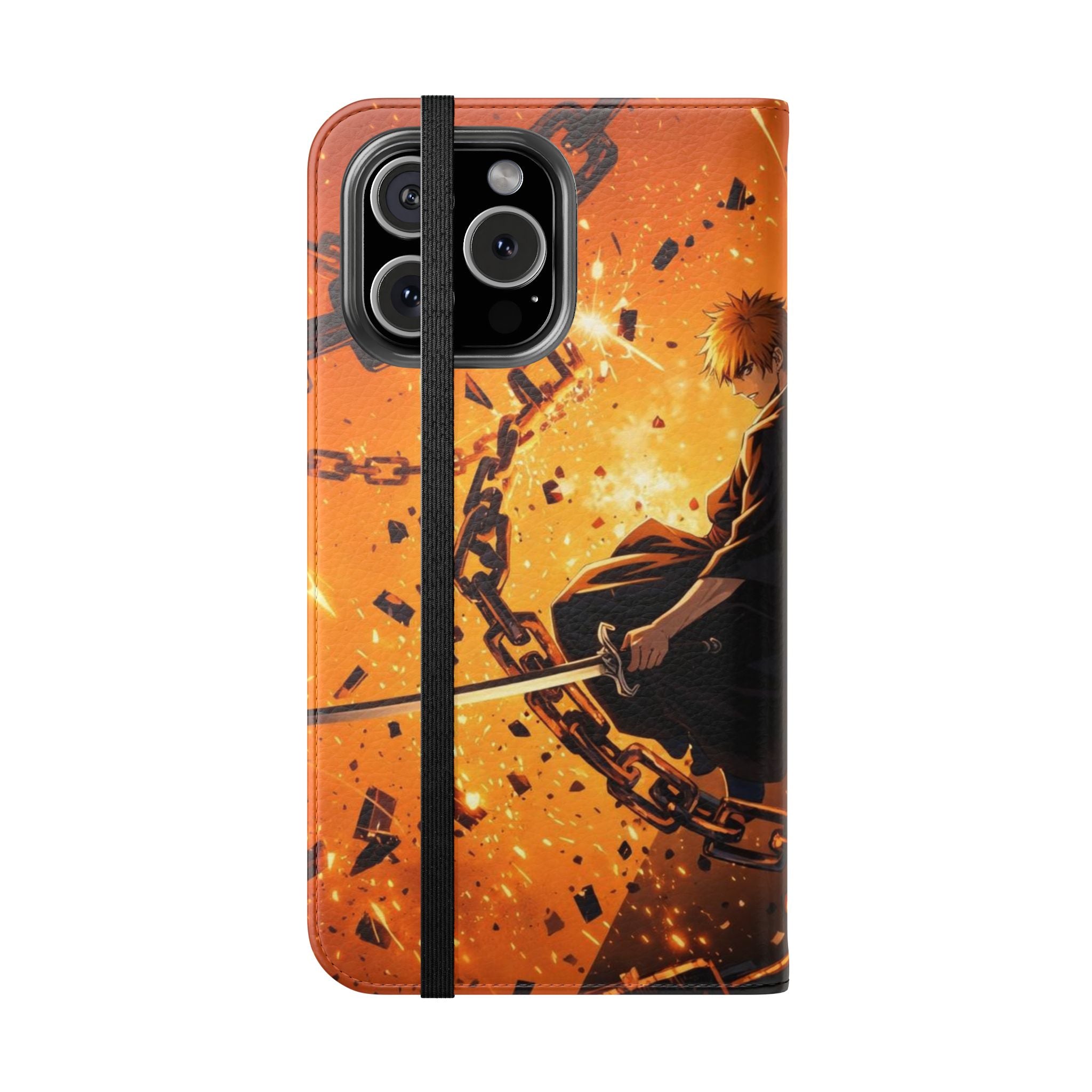 Samurai Flame Illustration Flip Phone Case - Magnetic Wallet Cover