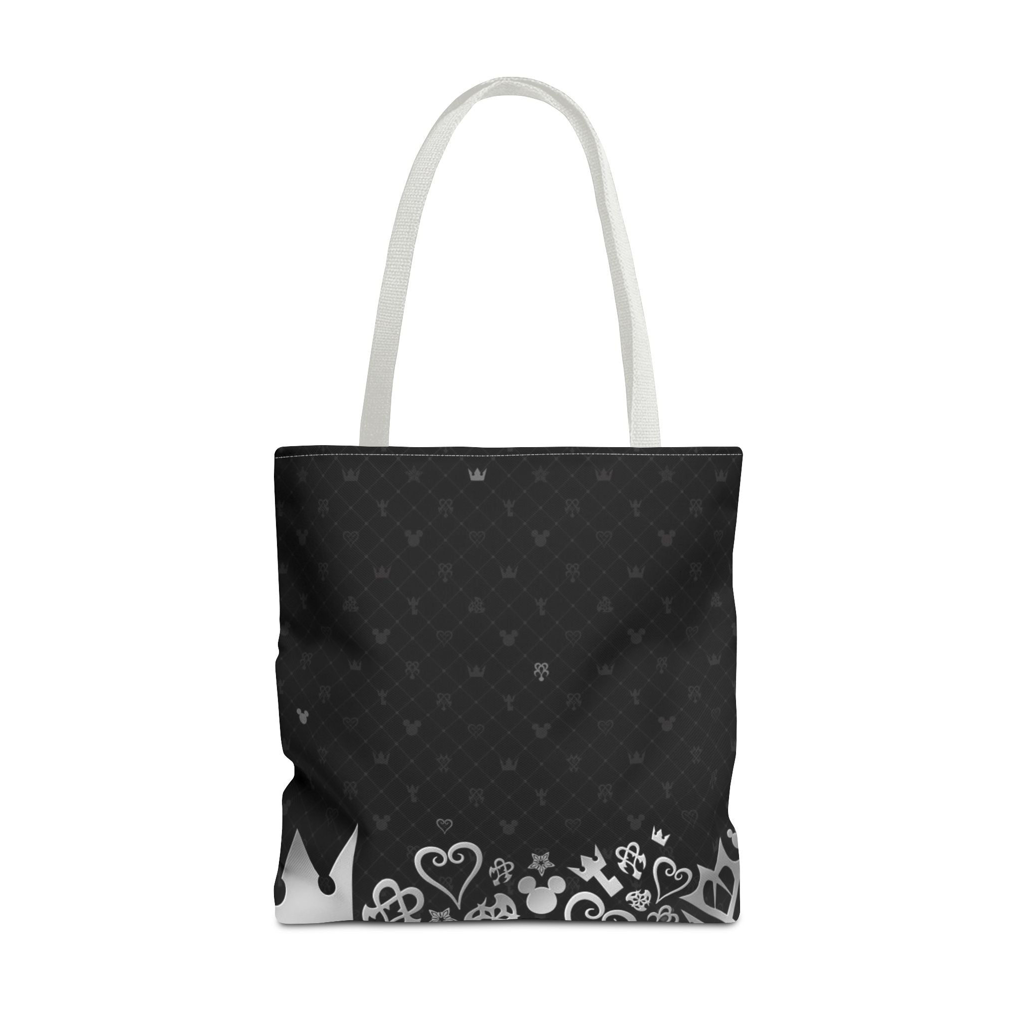 Black Heart Pattern Crown Tote Bag | Floral Border