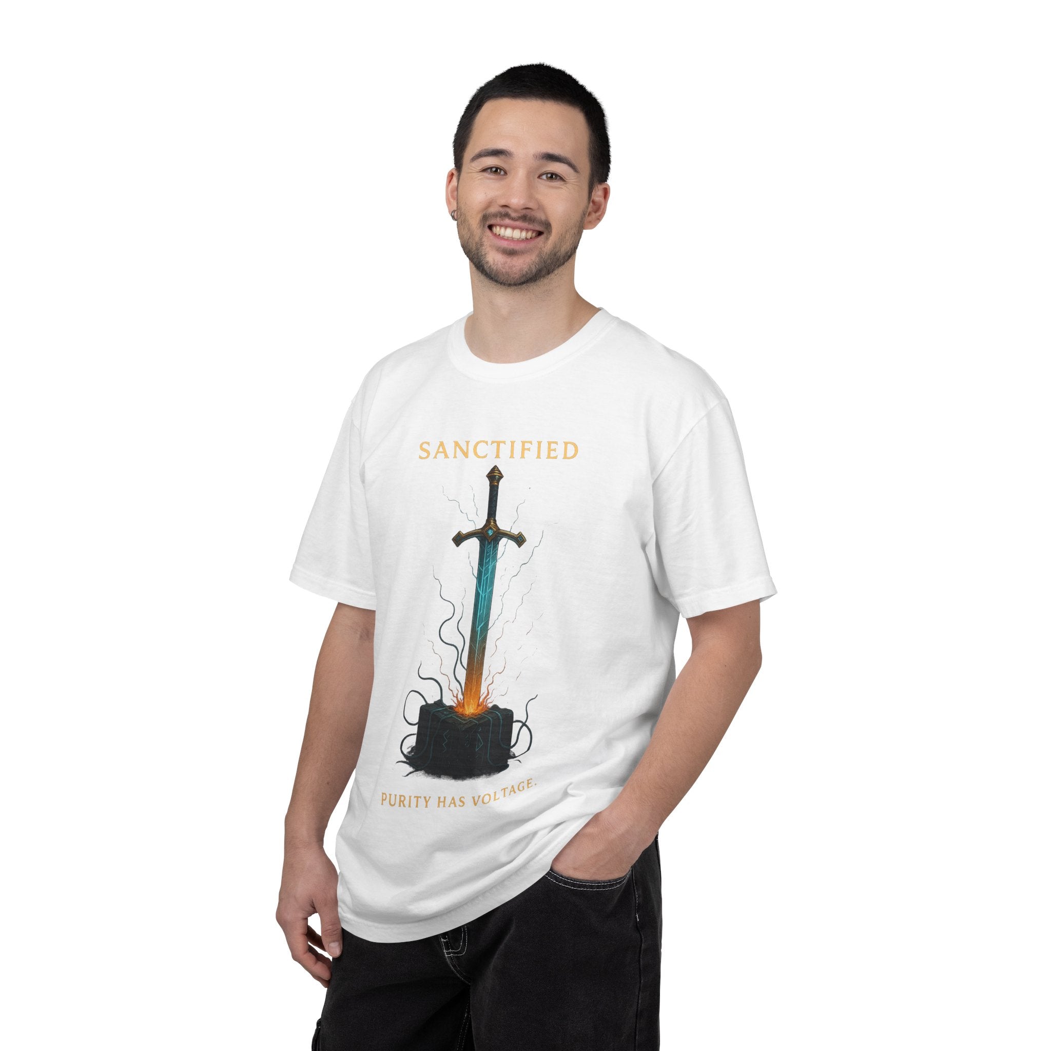Sanctified Sword Unisex Garment-Dyed T-shirt, Vintage Style Tee, Unique Gift for Gamers & Fantasy Lovers, Spiritual Fashion, Everyday Wear