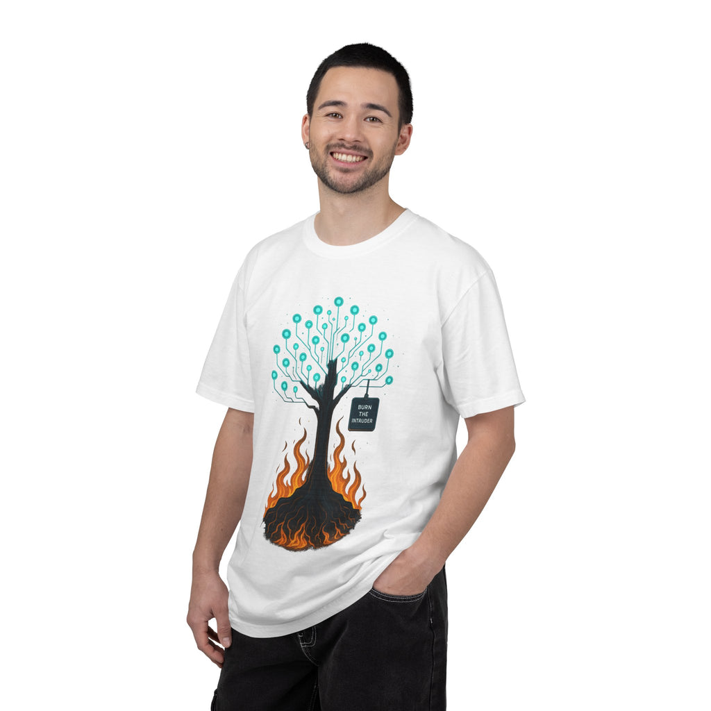 Nature-Inspired Unisex T-Shirt, Eco-Friendly Tee, Tree and Flames Design, Casual Wear, Gift for Nature Lovers