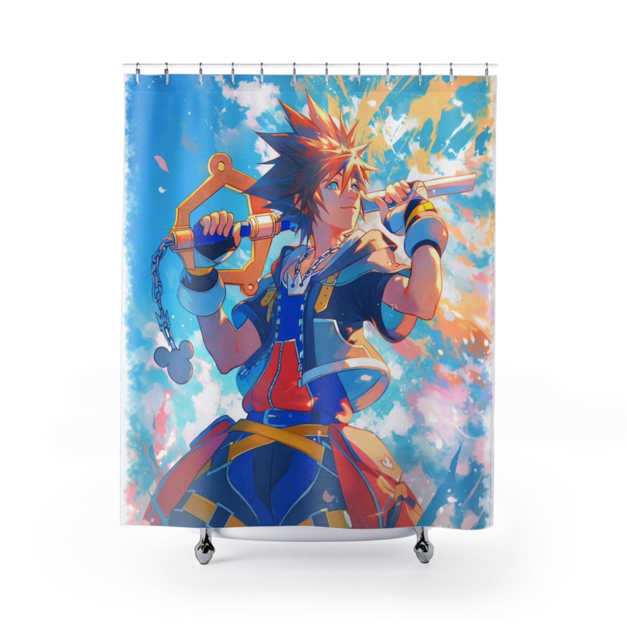 Heroic Keyblade Warrior Shower Curtain | Animated Fantasy Bathroom Decor