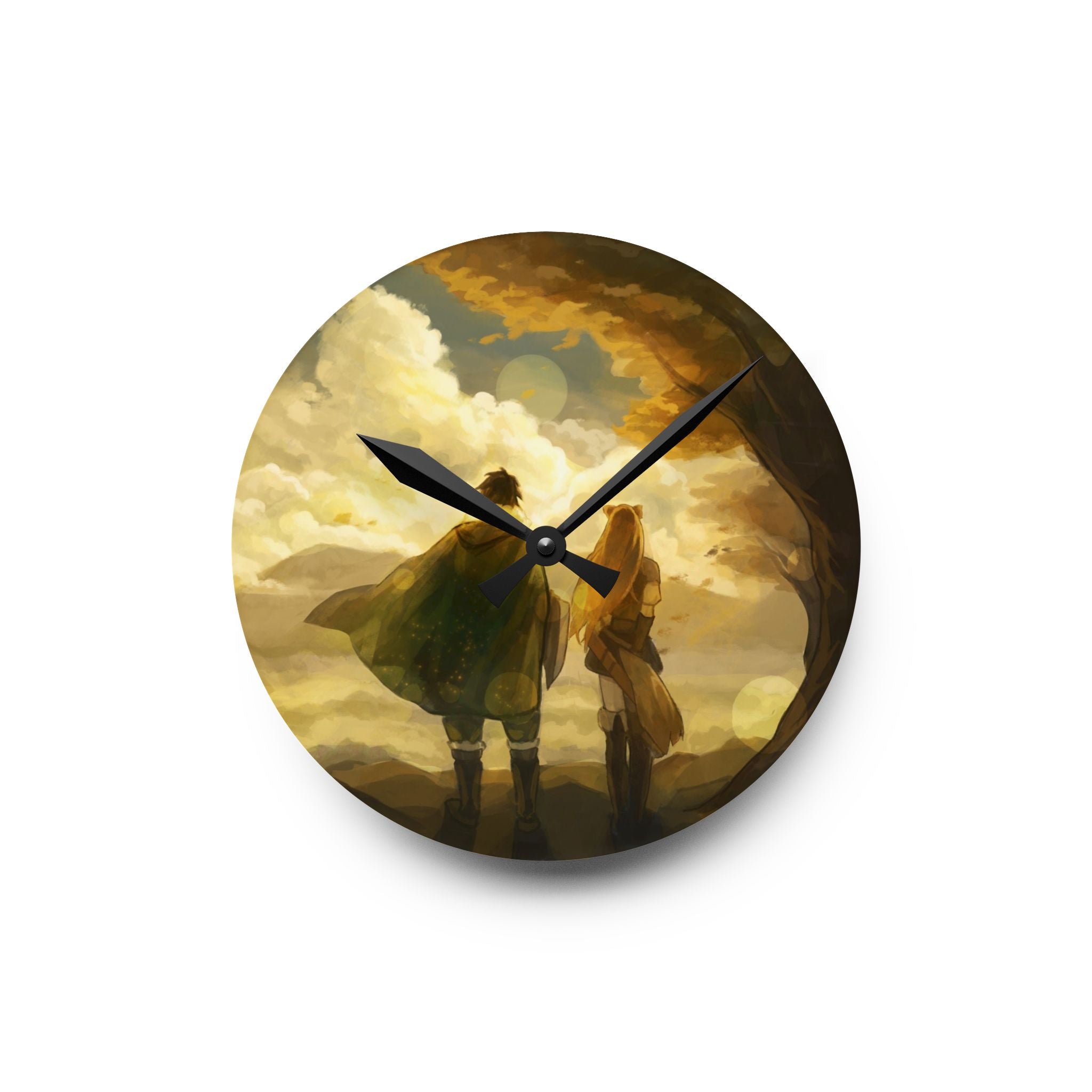 Sunlit Companions Acrylic Wall Clock | Fantasy Landscape, Cozy Atmosphere
