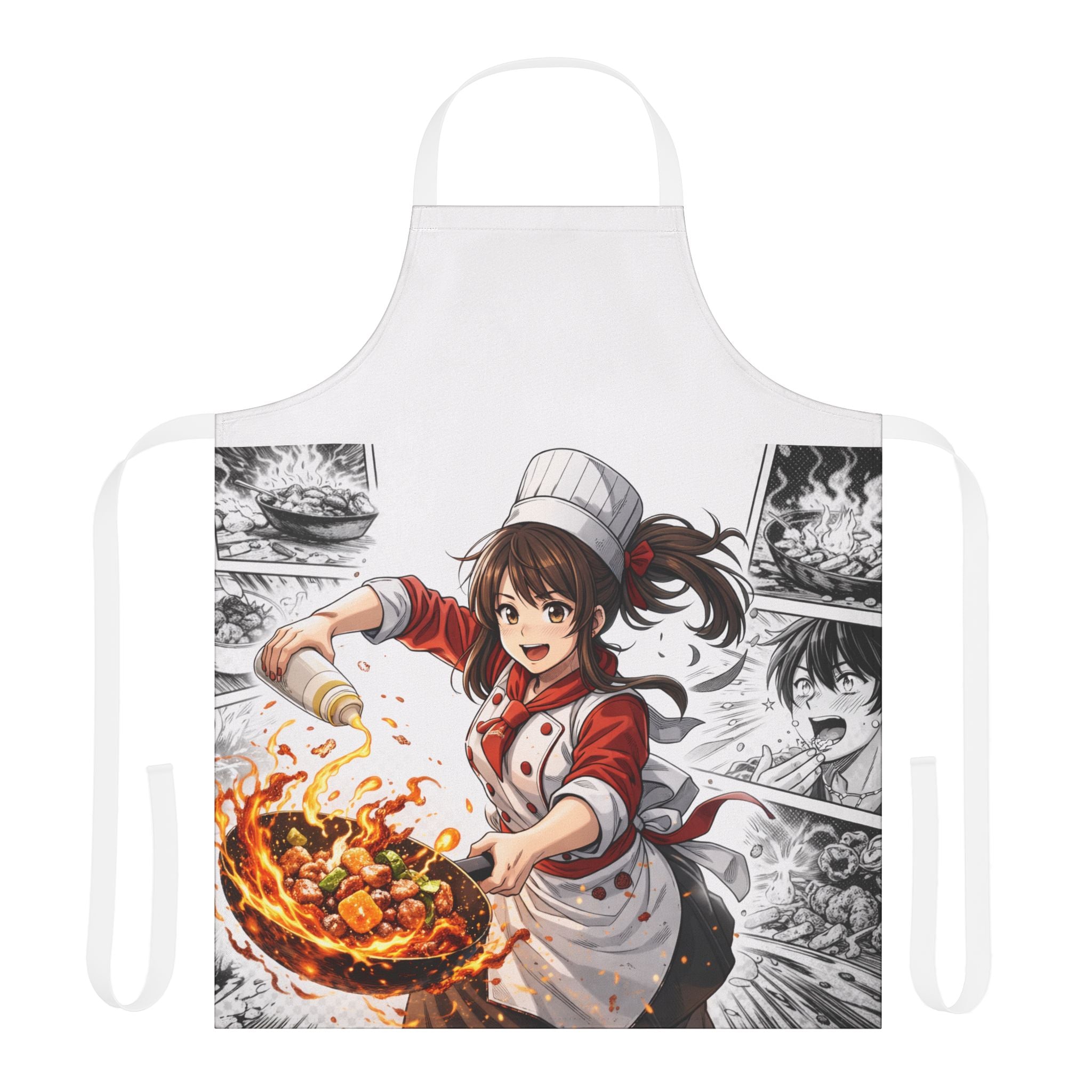 Anime Female Chef Wok Tossing Apron | Cooking Kitchen Apron with Chef Character