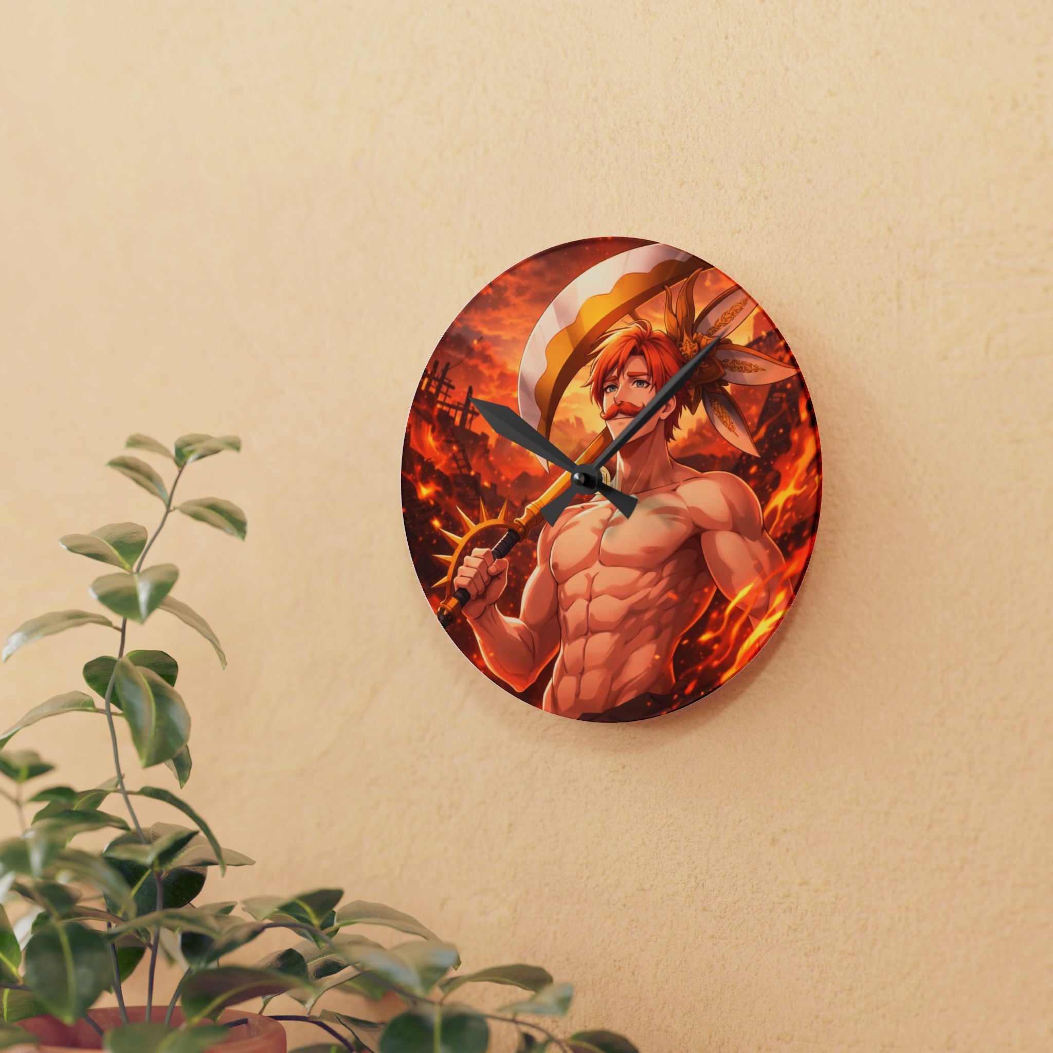 Flaming Pirate Warrior Acrylic Wall Clock — Anime Beach Hero Decor