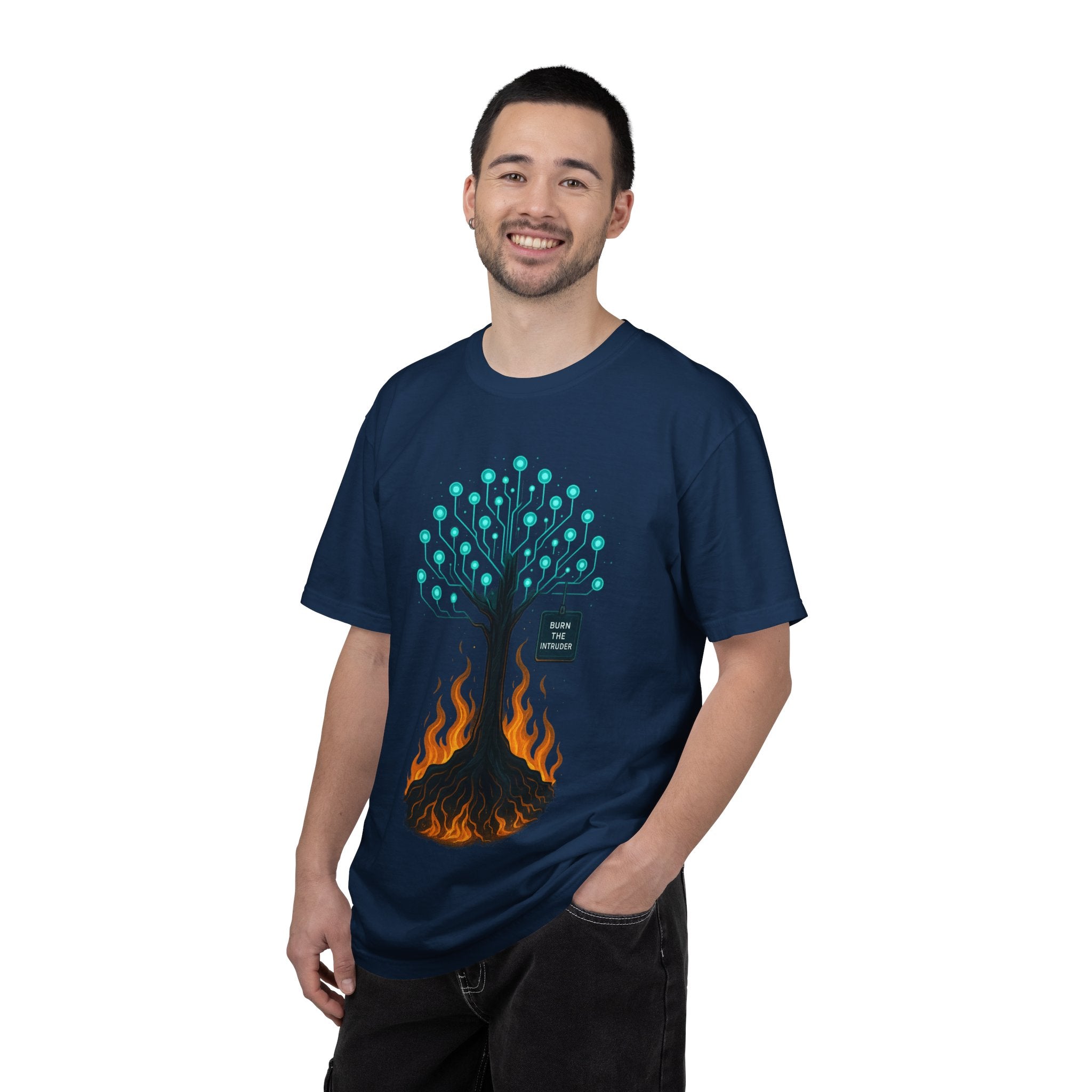 Nature-Inspired Unisex T-Shirt, Eco-Friendly Tee, Tree and Flames Design, Casual Wear, Gift for Nature Lovers