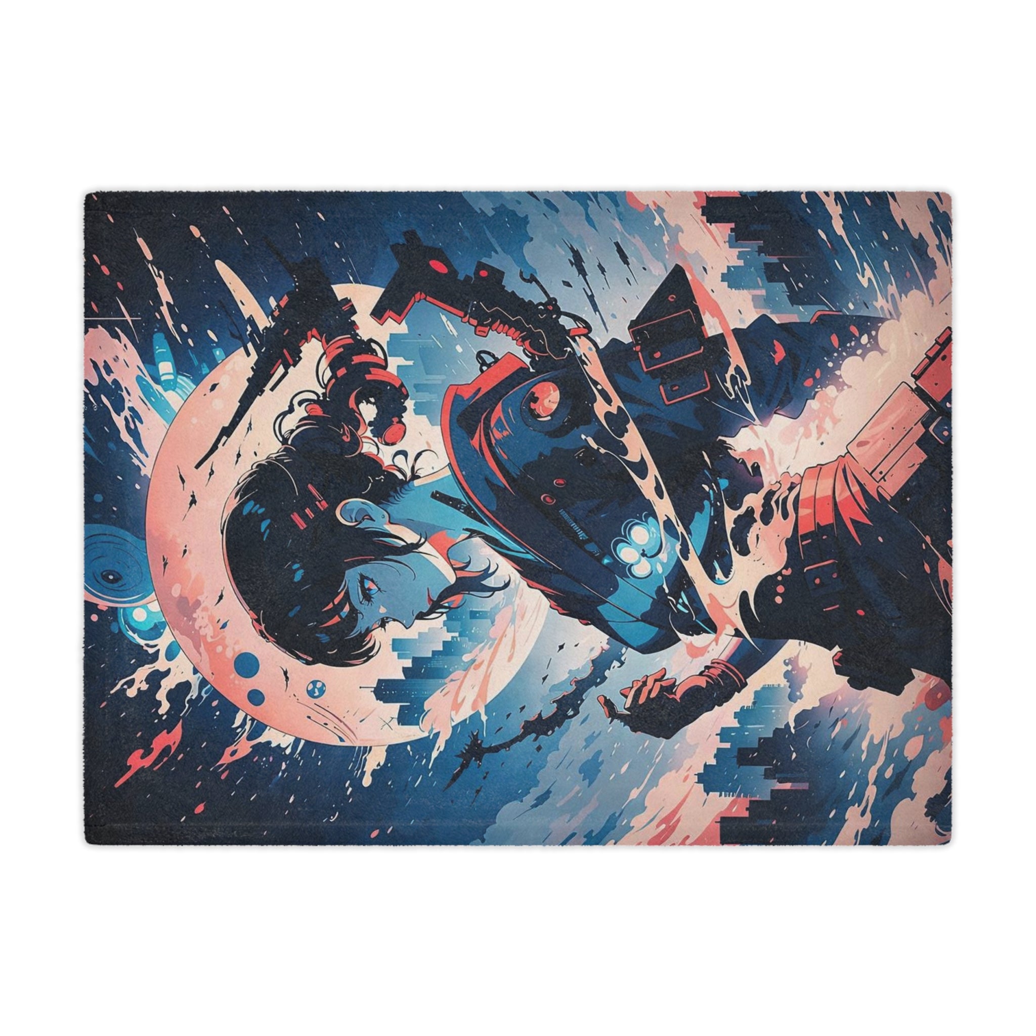 Samurai Girl Moonlight Minky Blanket | Anime Warrior Art