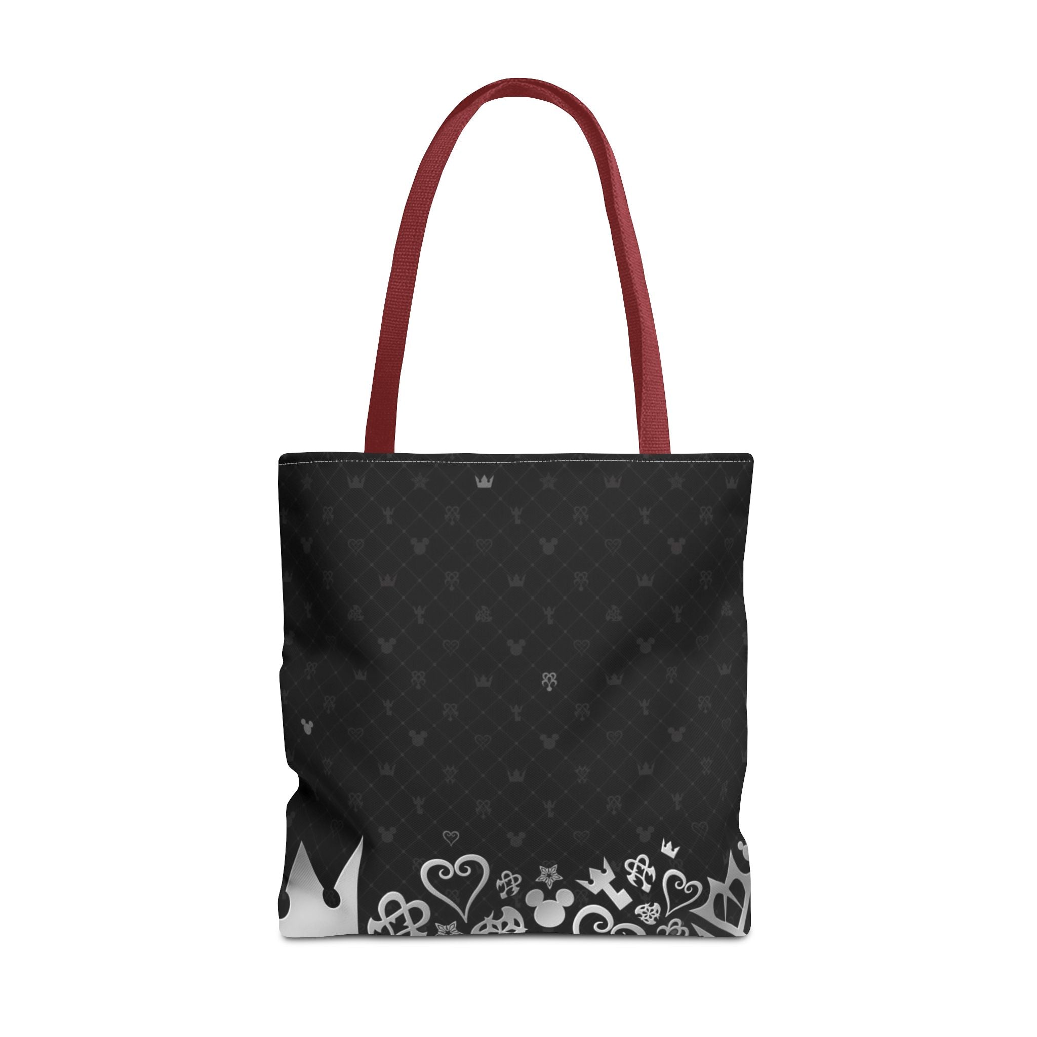 Black Heart Pattern Crown Tote Bag | Floral Border