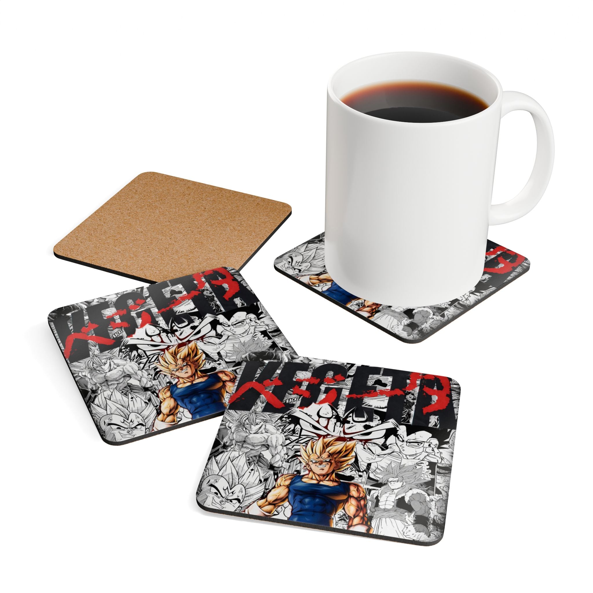 Super Saiyan Anime Character Corkwood Coasters | Dragon Fighter Collage