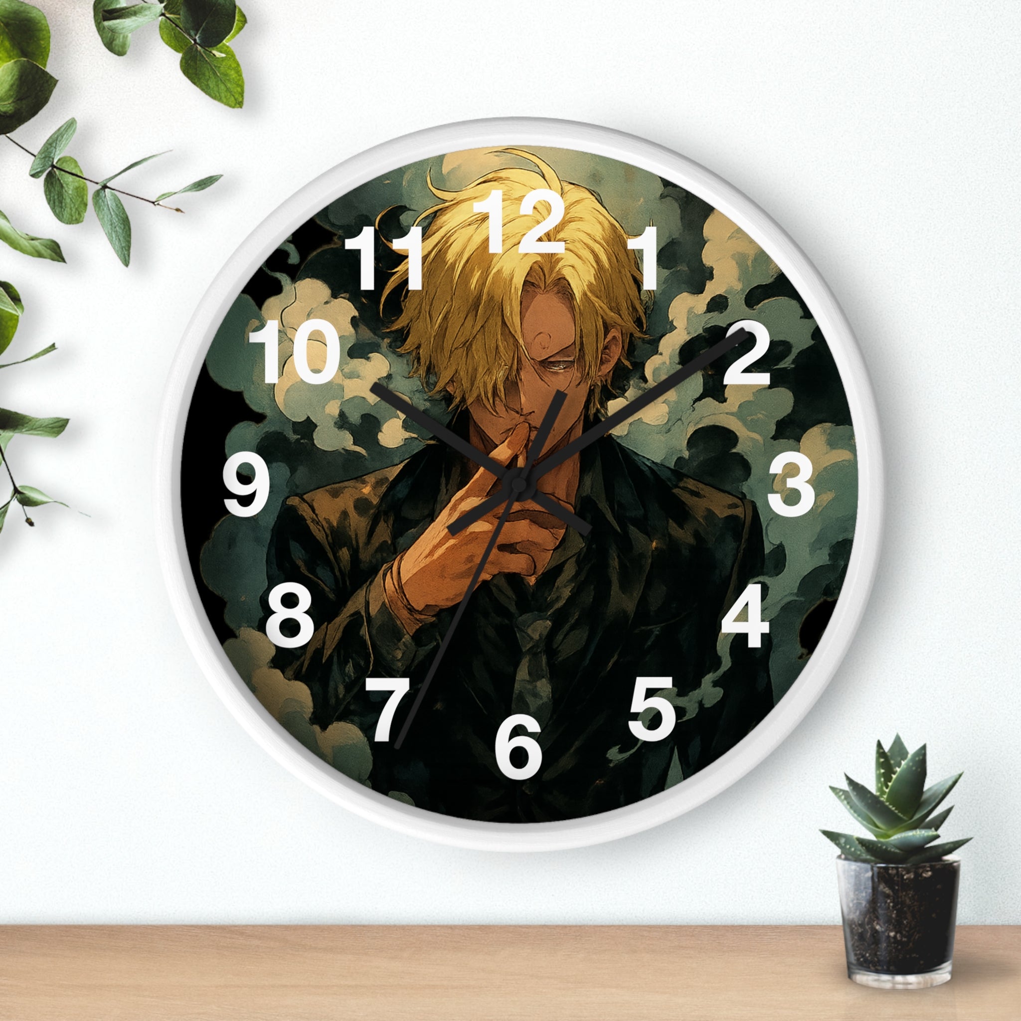 Blond Anime Man Smoking Wall Clock | Illustrated Character, Dark Moody Art