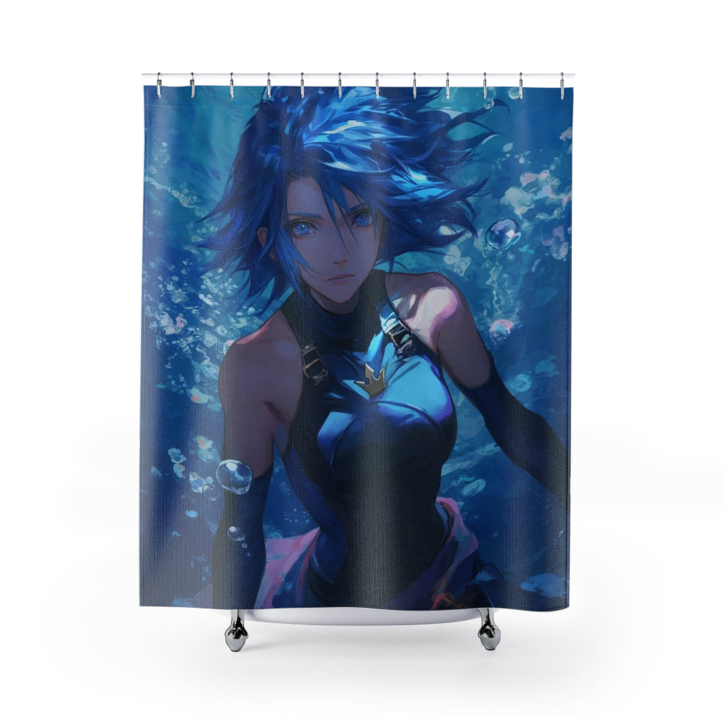 Underwater Blue Anime Girl Shower Curtain | Ocean Fantasy Bathroom Decor