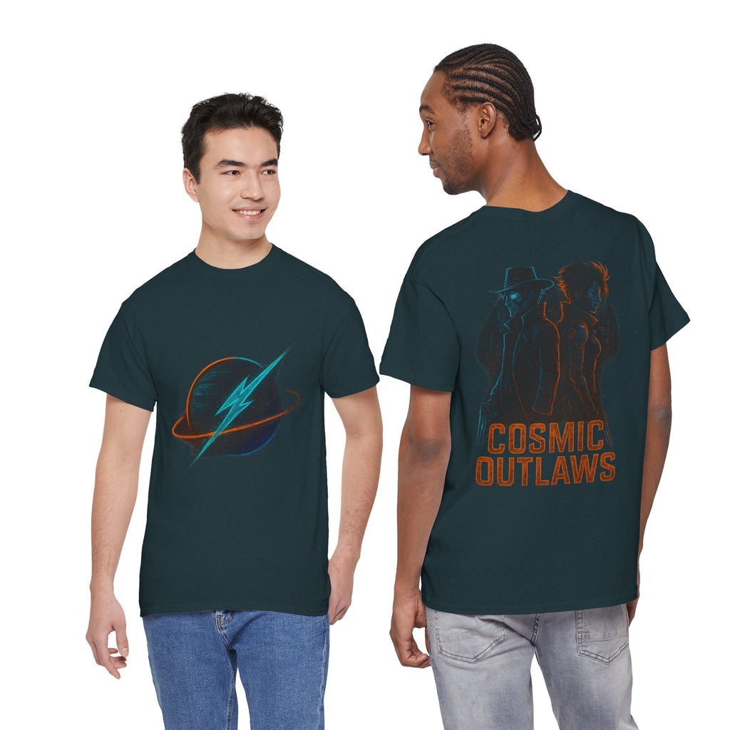 Cosmic Outlaws Graphic Tee | Space-Themed Apparel, Unisex Heavy Cotton Tee, Galaxy T-Shirt, Vintage Style Shirt, Unique Gift Idea