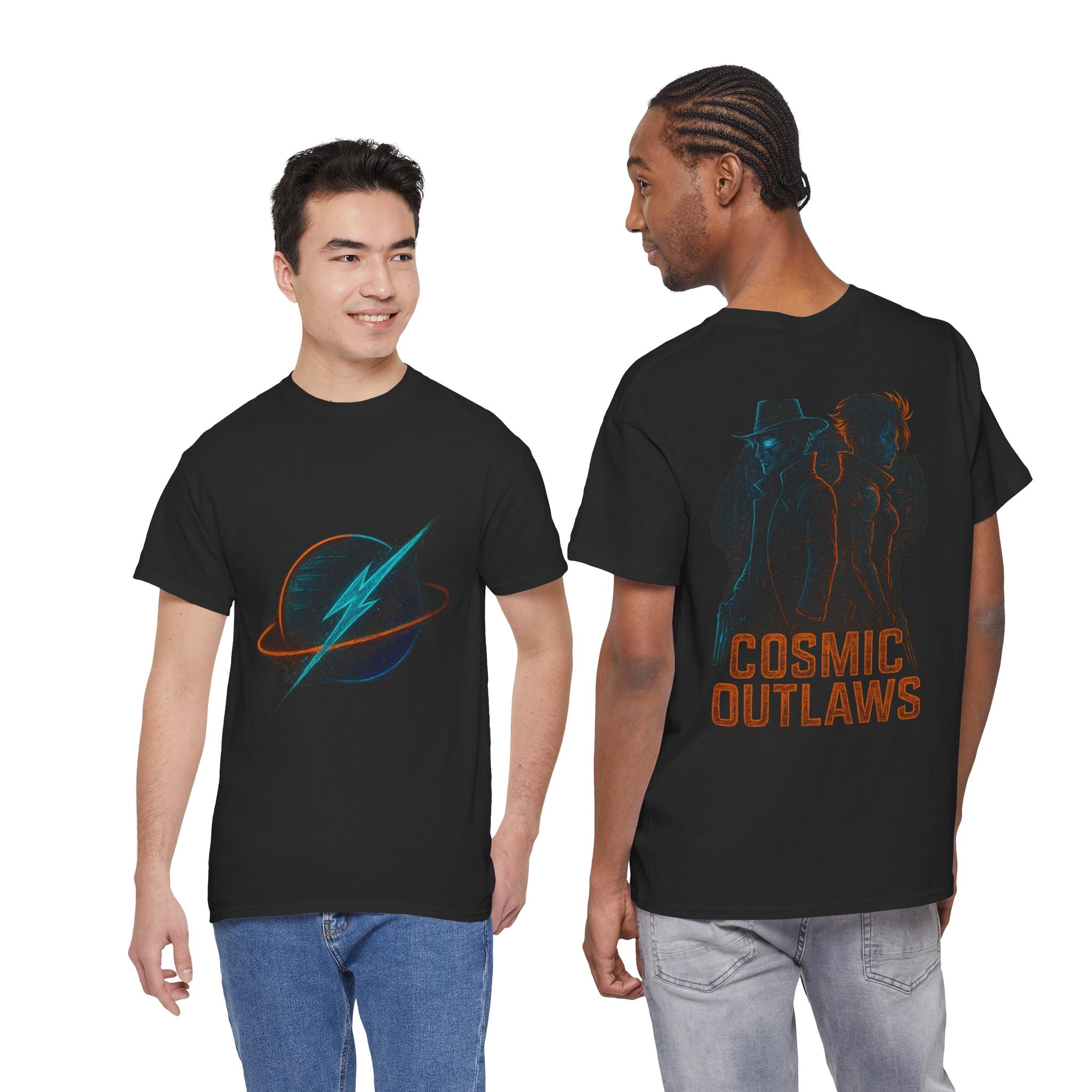 Cosmic Outlaws Graphic Tee | Space-Themed Apparel, Unisex Heavy Cotton Tee, Galaxy T-Shirt, Vintage Style Shirt, Unique Gift Idea